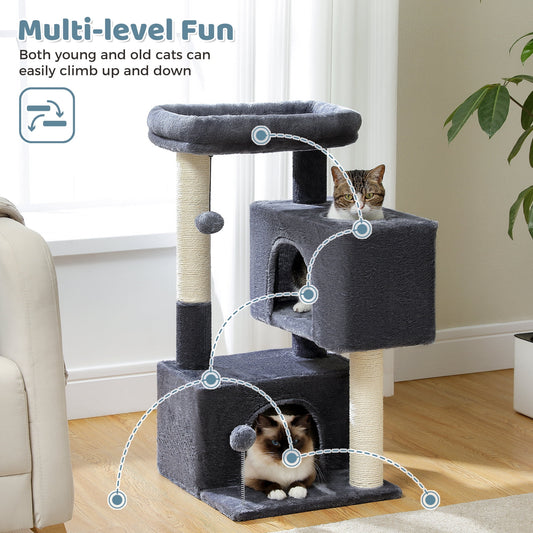 31.5" Modern Cat Tree Tower with Dual Large Condos for Kitten & Medium Size Cat Dark Gray