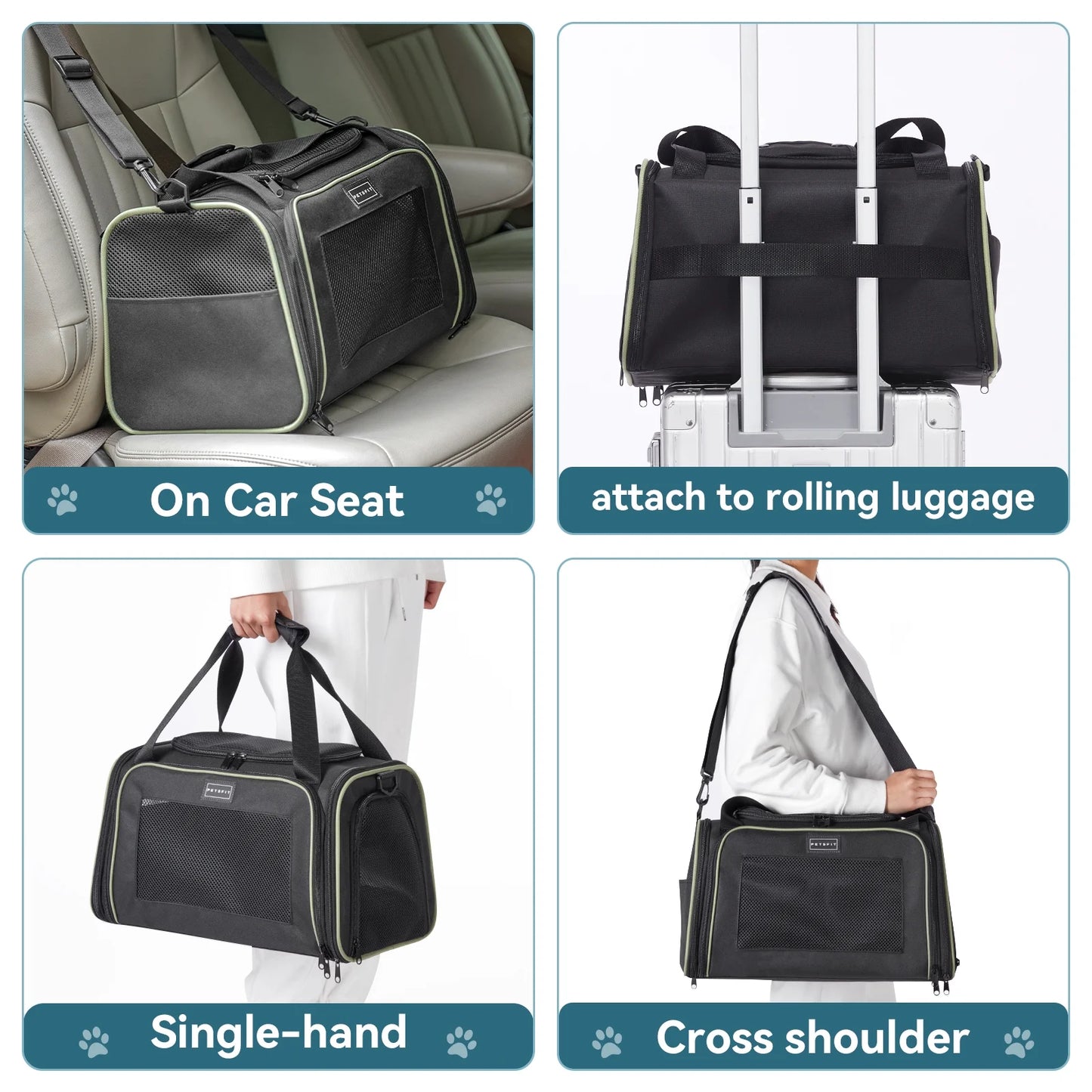 17In Cat Carrier, Pet Carrier Airline Approved with Extendable Mat, TSA Approved Pet Carrier,Under 20 Lbs, Black