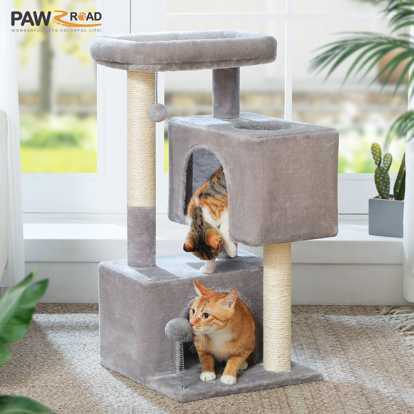 31.5" Modern Cat Tree Tower with Dual Large Condos for Kitten & Medium Size Cat Gray