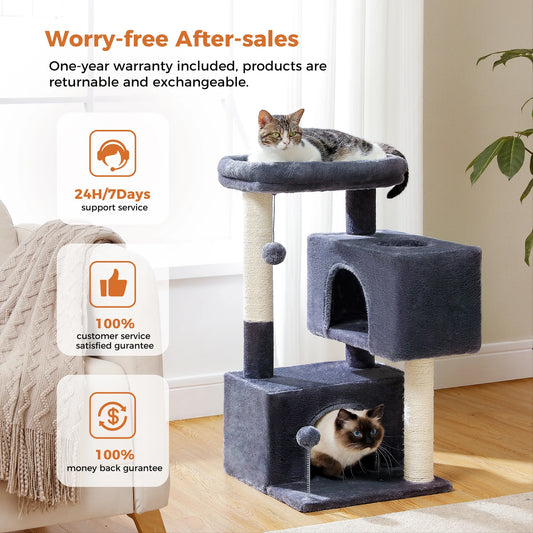 31.5" Modern Cat Tree Tower with Dual Large Condos for Kitten & Medium Size Cat Dark Gray