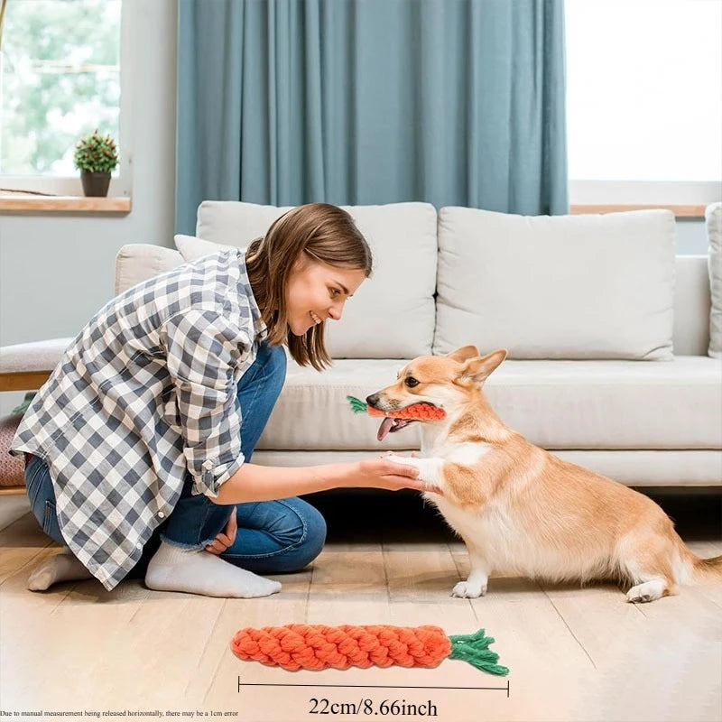 Carrot Dog Bite Rope Pet Dog Toy Safe Durable Braided Bite Dog Chew Toys Resistant Puppy Molar Cleaning Teeth Cotton Rope