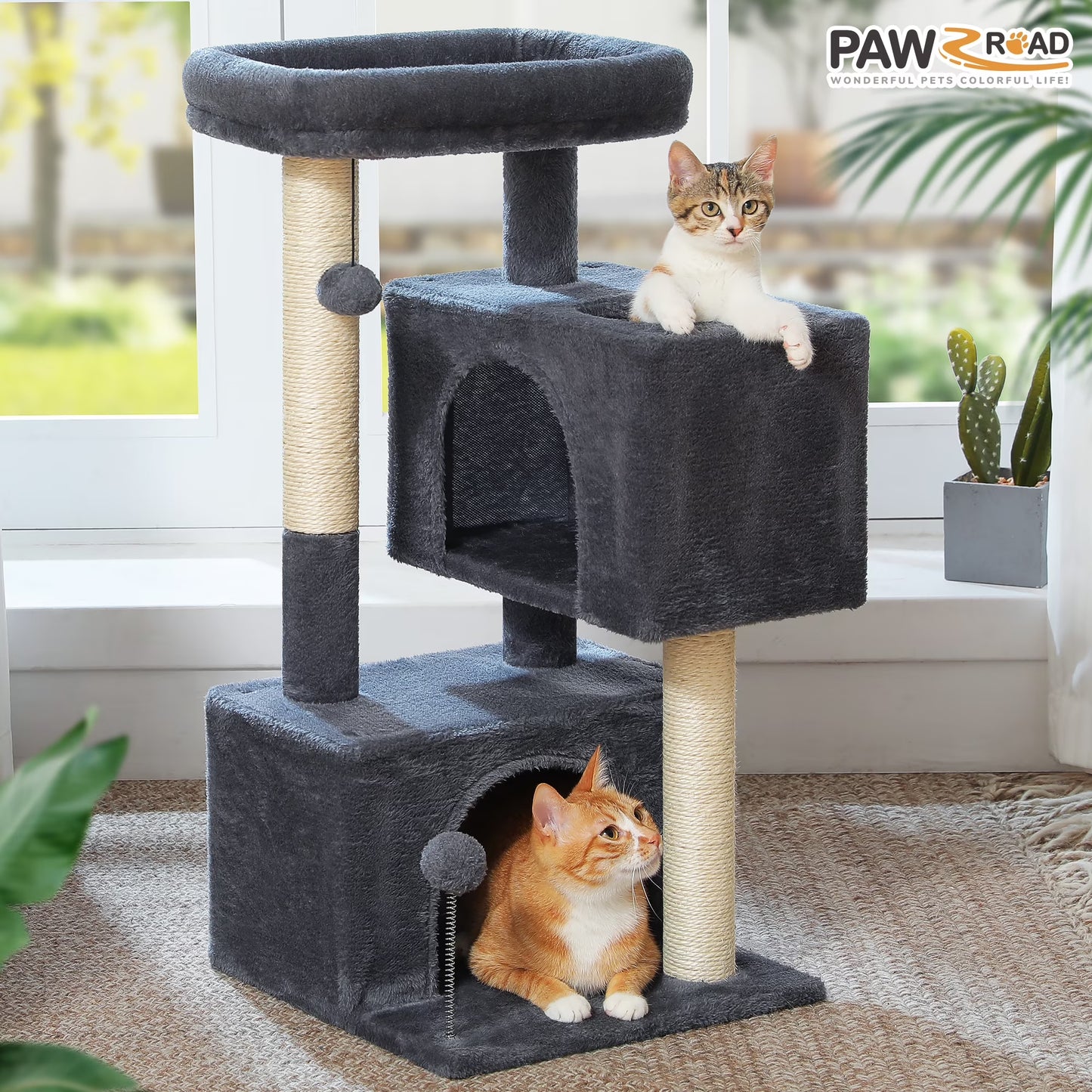 31.5" Modern Cat Tree Tower with Dual Large Condos for Kitten & Medium Size Cat Dark Gray