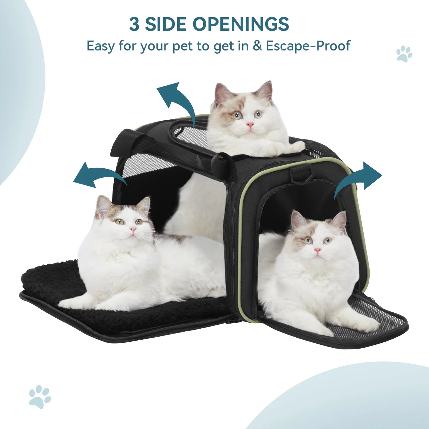 17In Cat Carrier, Pet Carrier Airline Approved with Extendable Mat, TSA Approved Pet Carrier,Under 20 Lbs, Black
