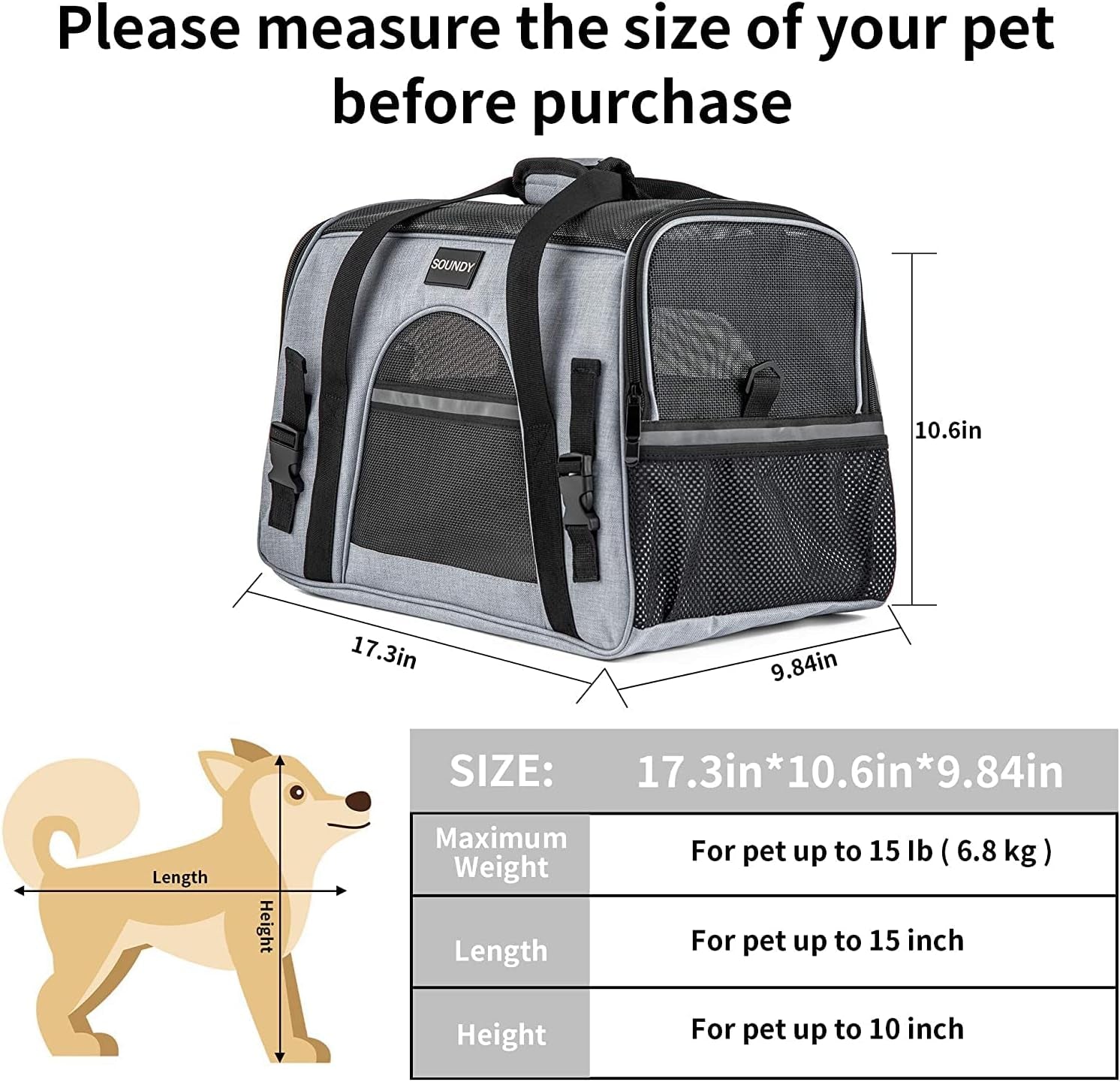 Pet Carrier for Cat and Dog, Portable Folding Pet Carrier Airline Approved, Suitable for Small Dogs, Puppies, and Medium-Sized Cats (Grey with Bowl)
