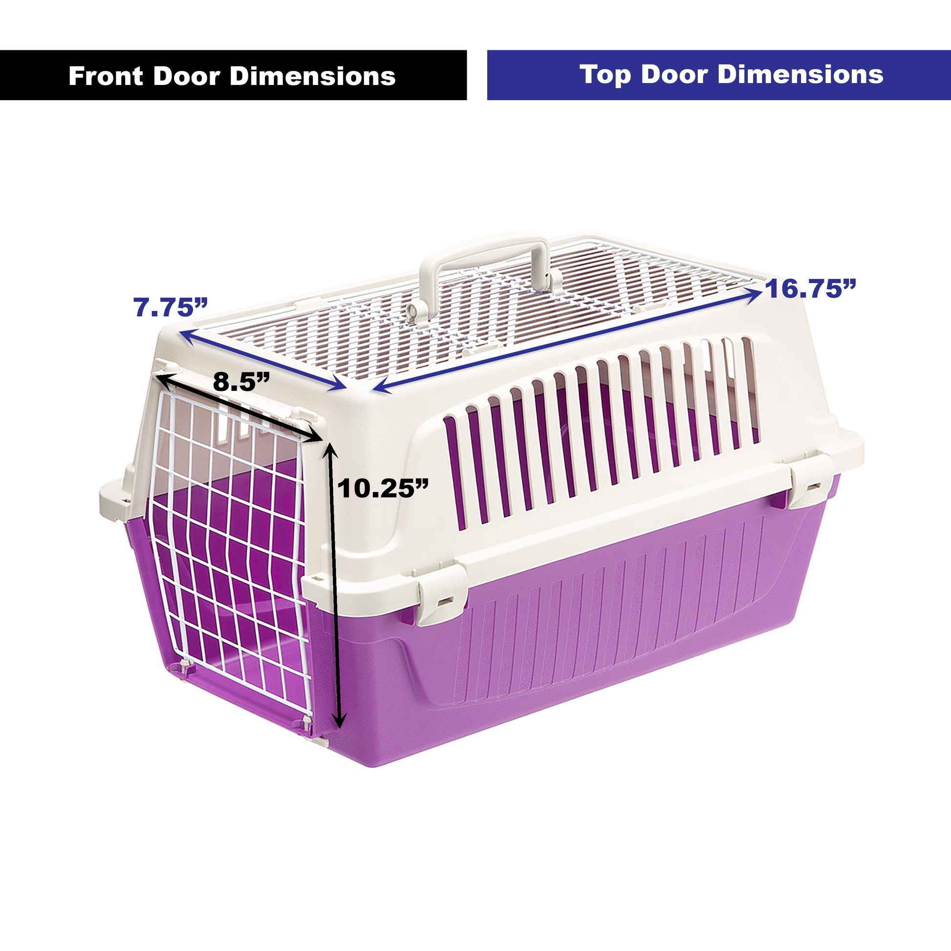Ferplast ATLAS Two Door Top Load Plastic Kennel Carrier, for Small Cat or Dog, Purple 22 Inch