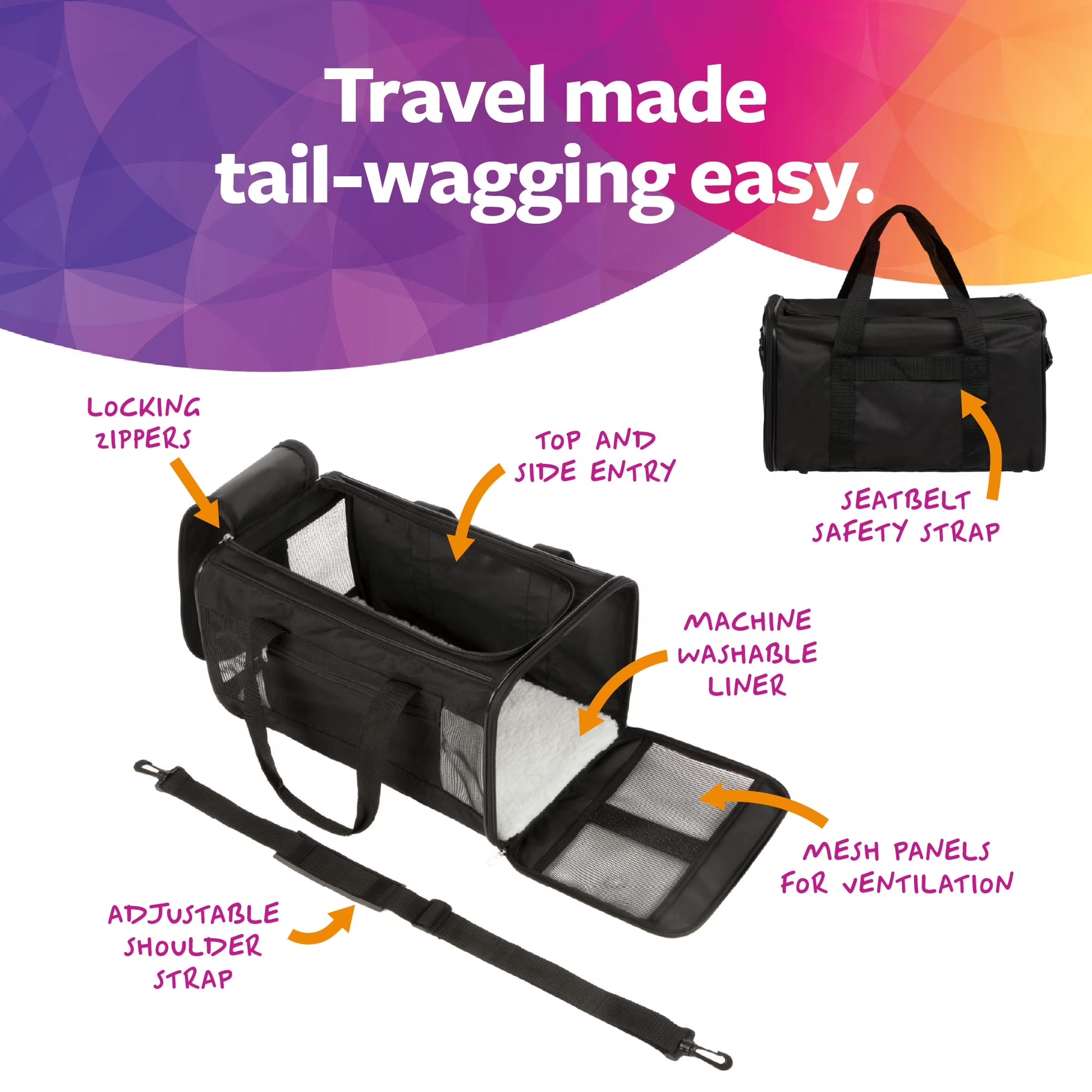 Easy Explorer Medium Guaranteed On-Board Travel Pet Carrier, Black, 16 Lb Limit