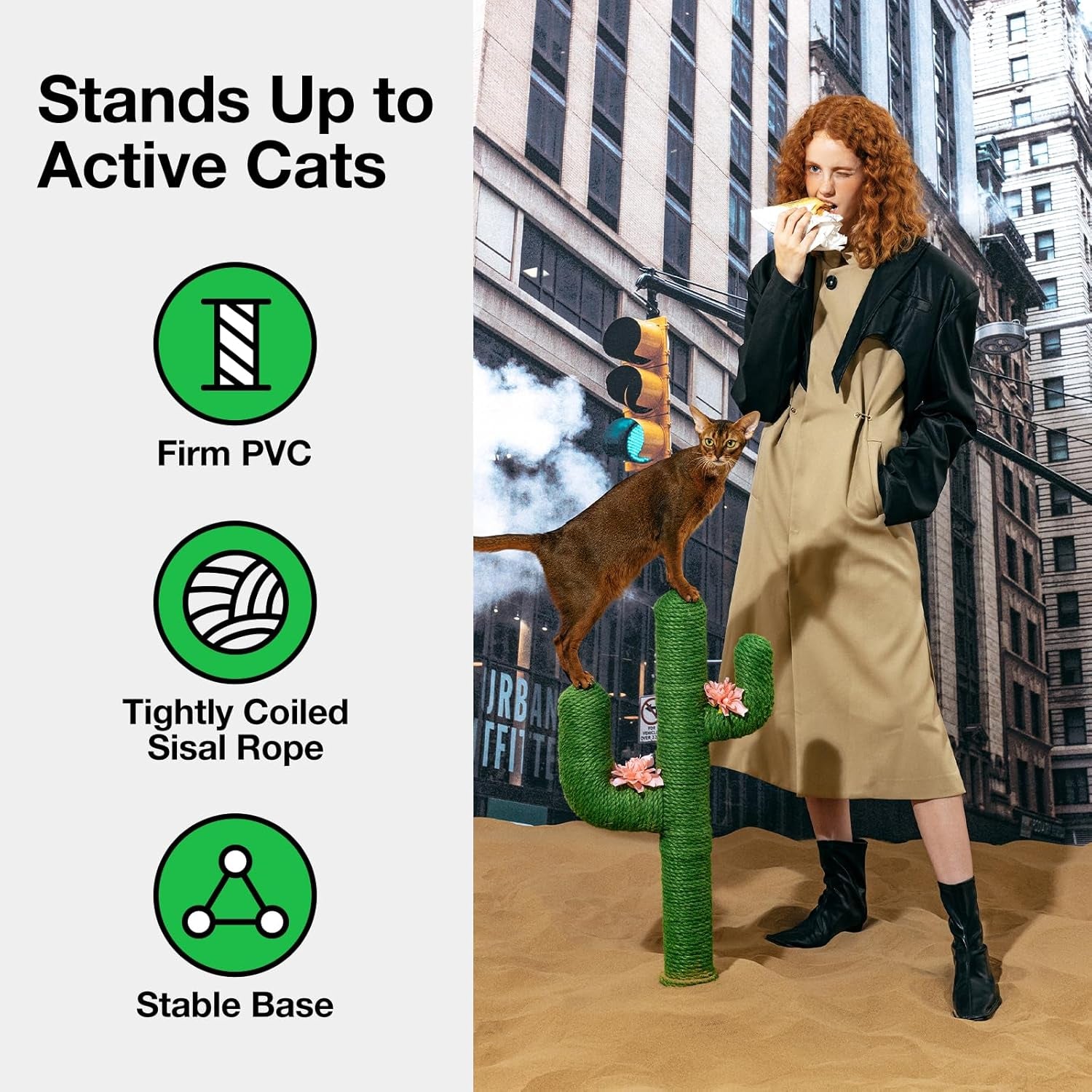 Cat Scratchers for Indoor Cats Cactus Cat Scratch Post Jute Rope, 31.5'' Tall Green Vertical Cactus Cat Tree Scratching Posts Protect Furniture