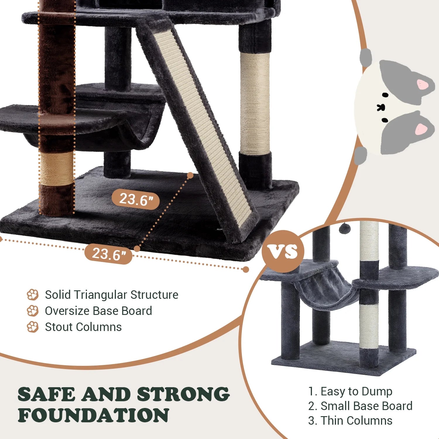 65.7" Large Cat Tree and Tower Condo for Cats with 2 Scratching Boards, Hammock & Post, Dark Blue