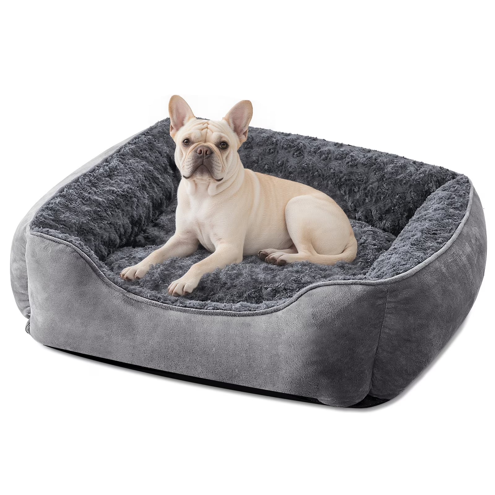 Rectangle Dog Bed for Large Medium Small Dogs, Soft Breathable Puppy & Pet Cuddler with Washable Orthopedic Sofa Bed, Durable Calming Dog Bed with Anti-Slip Bottom, Beige, 30"X24"X9"