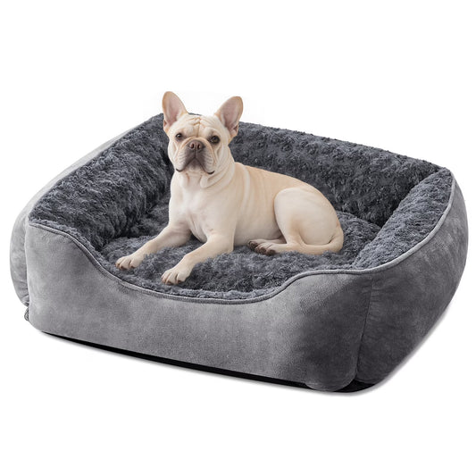 Rectangle Dog Bed for Large Medium Small Dogs, Soft Breathable Puppy & Pet Cuddler with Washable Orthopedic Sofa Bed, Durable Calming Dog Bed with Anti-Slip Bottom, Beige, 30"X24"X9"