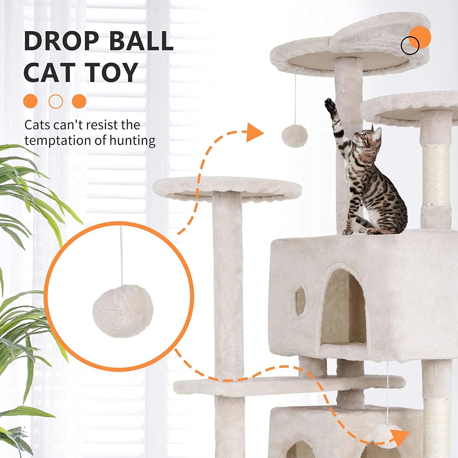 70 in Beige Particleboard Cat Tree Tower with Funny Toys