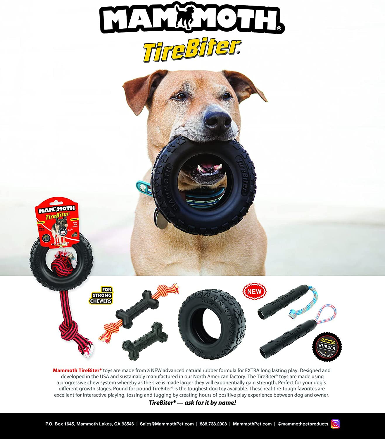 Tirebiterii with Cotton-Poly Rope-Natural Rubber Dog Toys for Extreme Chewers-Dog Toys for Extra Long Interactive Play-Aggressive Chewer Toys for Large-X-Large 7" Black (35018F)