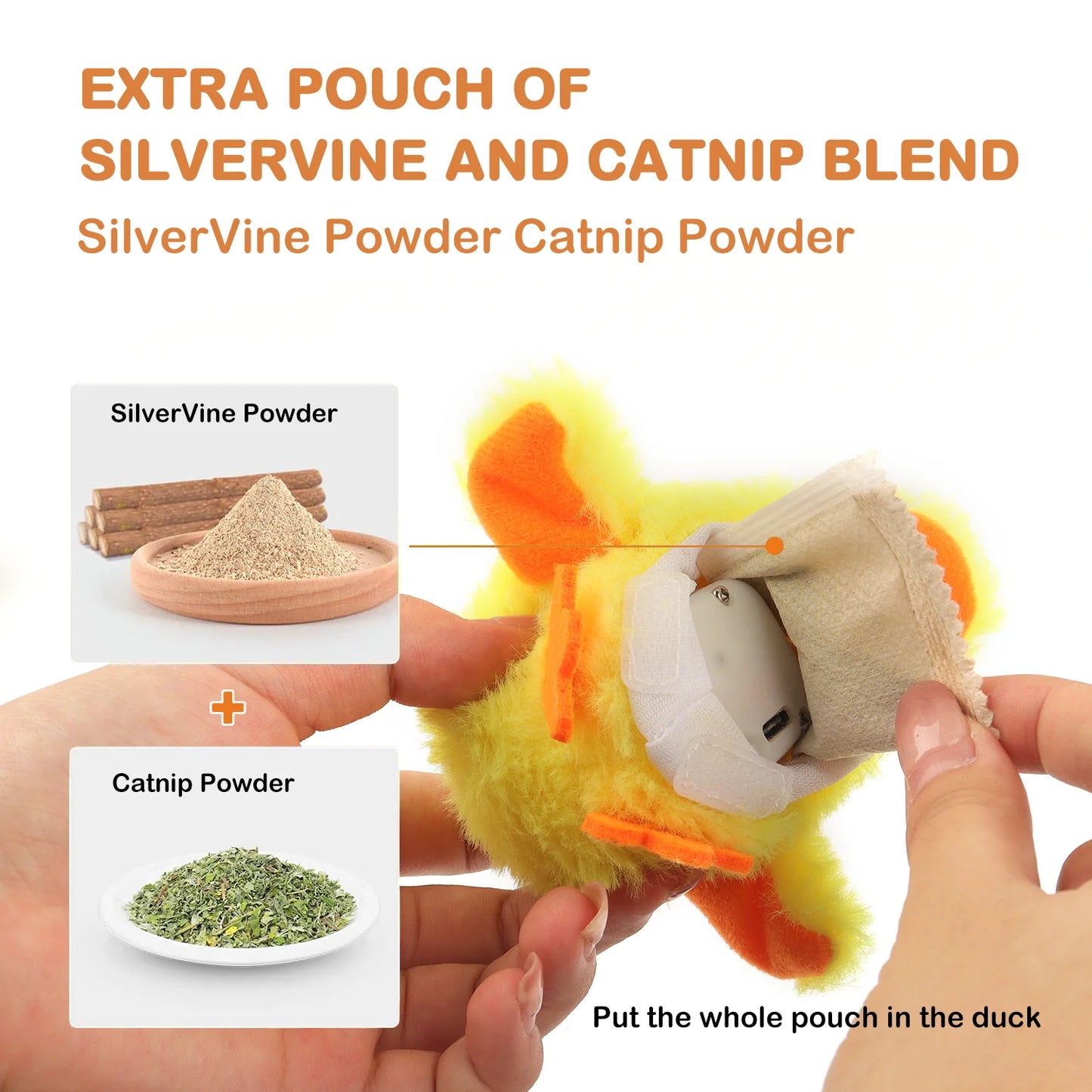 Interactive Cat Toys for Indoor Cats Rechargeable Automatic Chirping Duck Cat Toy with Catnip Auto Beating Wings Cat Toy