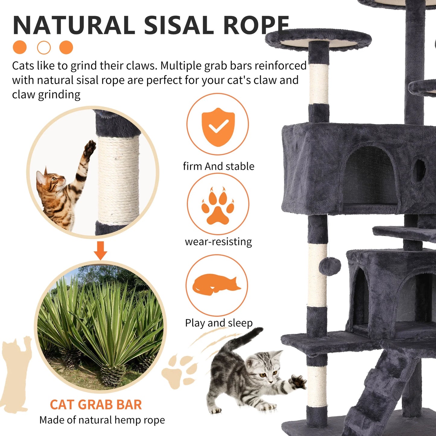 54 Inch Cat Trees and Towers for Indoor Cats, Cat Condo Scratching Post for Adult Cats, Multi-Level Cat Towers for Small Cats, Ashy