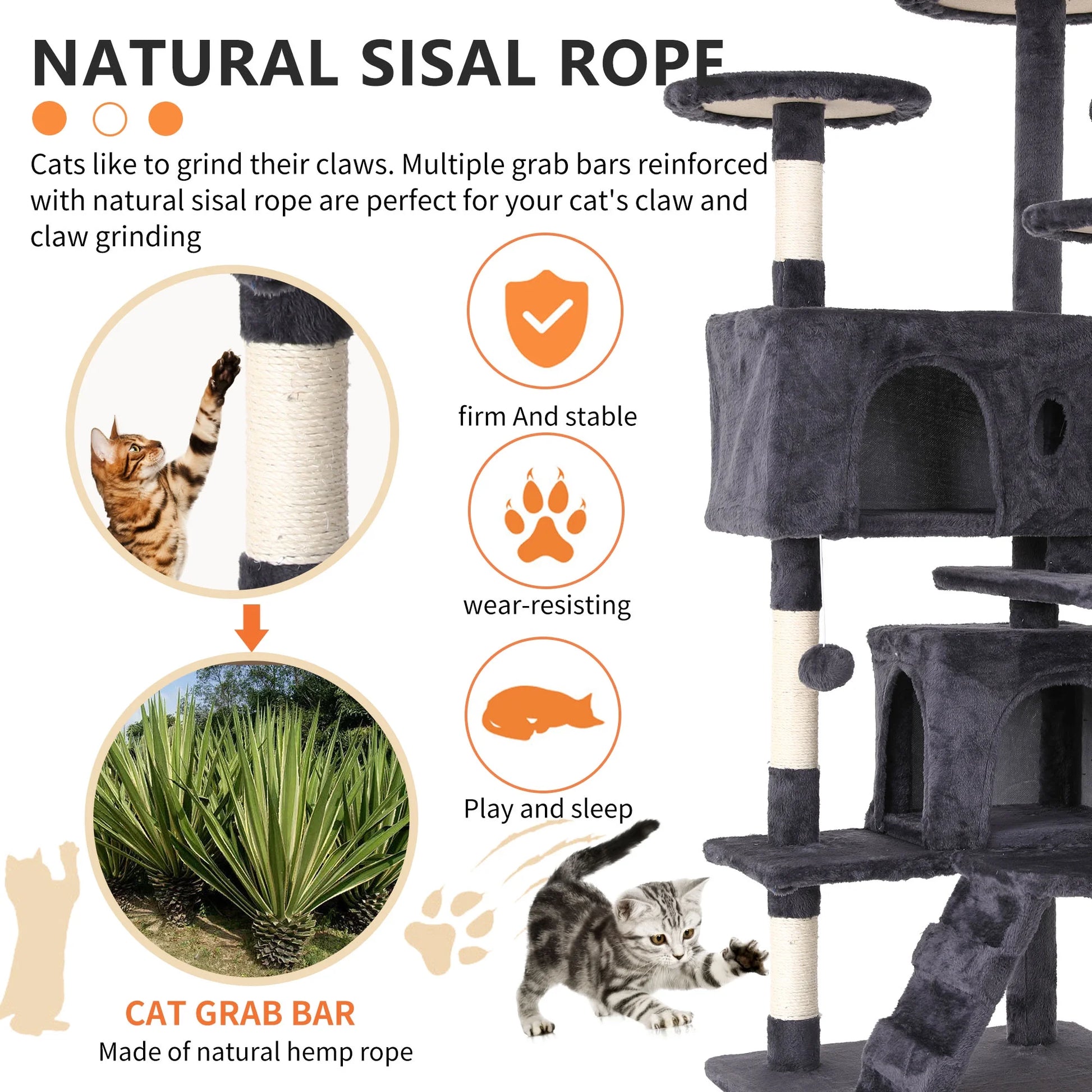 54 Inch Cat Trees and Towers for Indoor Cats, Cat Condo Scratching Post for Adult Cats, Multi-Level Cat Towers for Small Cats, Ashy
