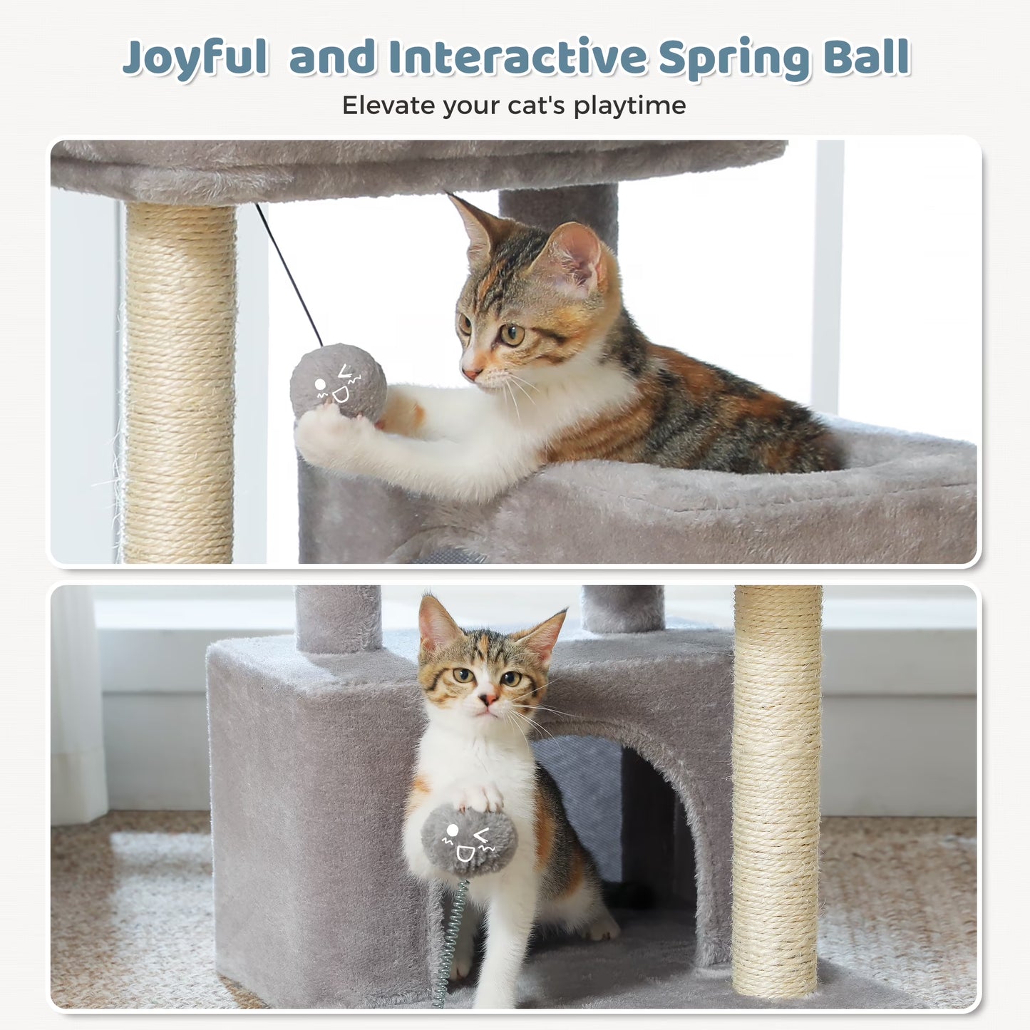 31.5" Modern Cat Tree Tower with Dual Large Condos for Kitten ＆ Medium Size Cat Gray