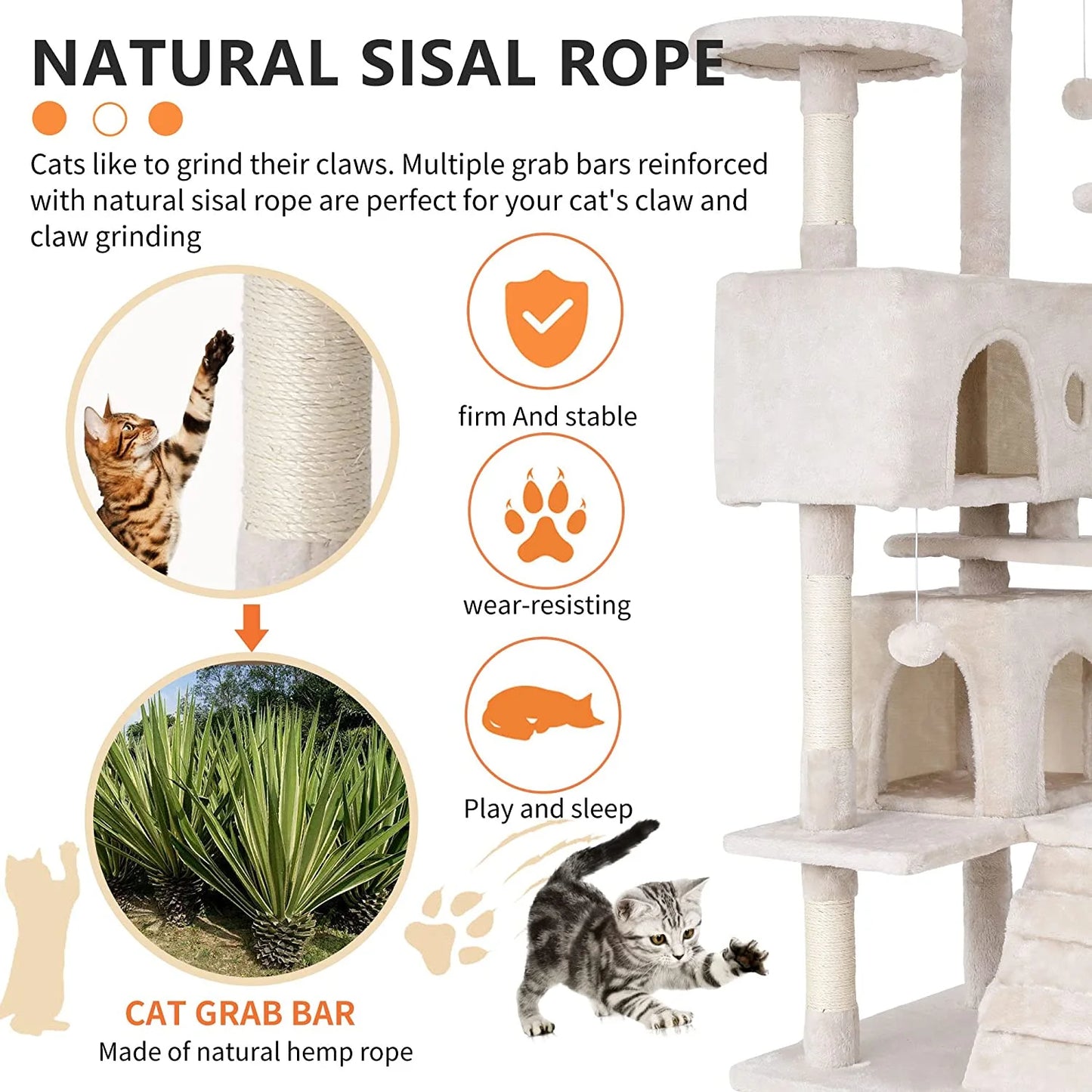 70 in Beige Particleboard Cat Tree Tower with Funny Toys