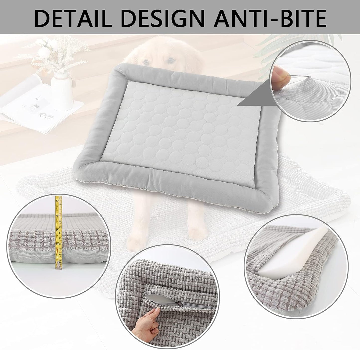 Dog Bed Memory Foam Orthopedic Crate Pad Flat Cat Bed Mat Small Medium Reversible Mat Cool Warm Calming Pet Bed Removable Washable Cover Soft Puppy Kitten（29 X 23,Grey）