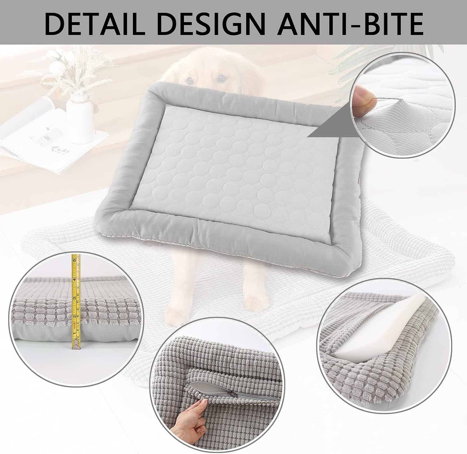 Dog Bed Memory Foam Orthopedic Crate Pad Flat Cat Bed Mat Small Medium Reversible Mat Cool Warm Calming Pet Bed Removable Washable Cover Soft Puppy Kitten（29 X 23,Grey）