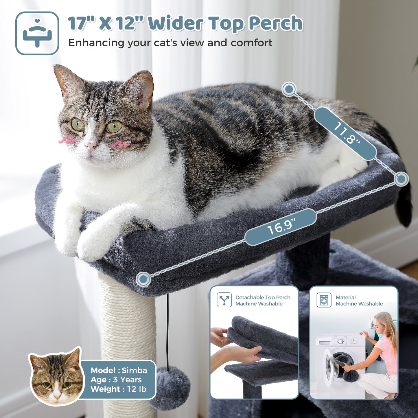 31.5" Modern Cat Tree Tower with Dual Large Condos for Kitten ＆ Medium Size Cat Dark Gray