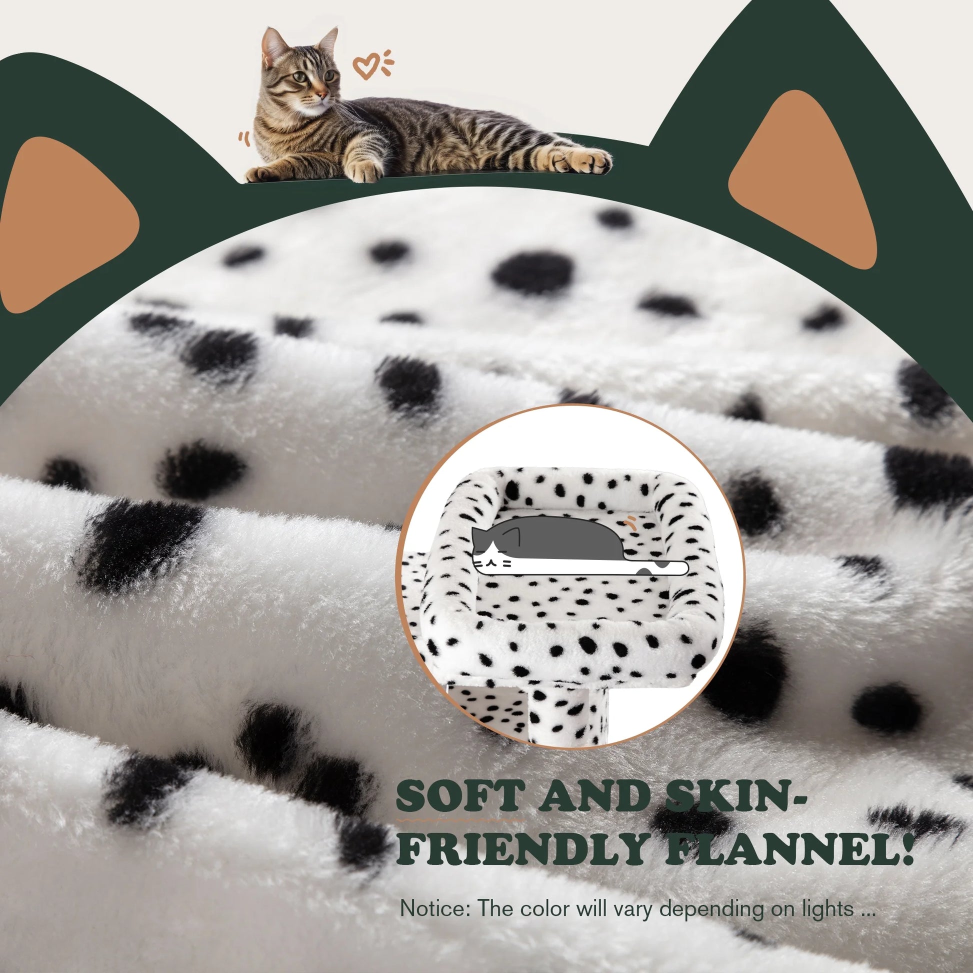 65.7" Large Cat Tree and Tower Condo for Indoor Cats with 2 Scratching Boards, Hammock & Post, White & Black Spot