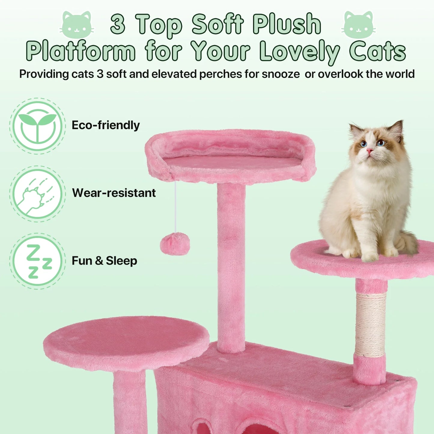 70" Cat Tree Cat Condo Cat Trees and Towers Multi-Level Activity Center Cat Playhouse with Sisal Scratching Posts & Perch for Kittens, Easy to Assemble, Pink