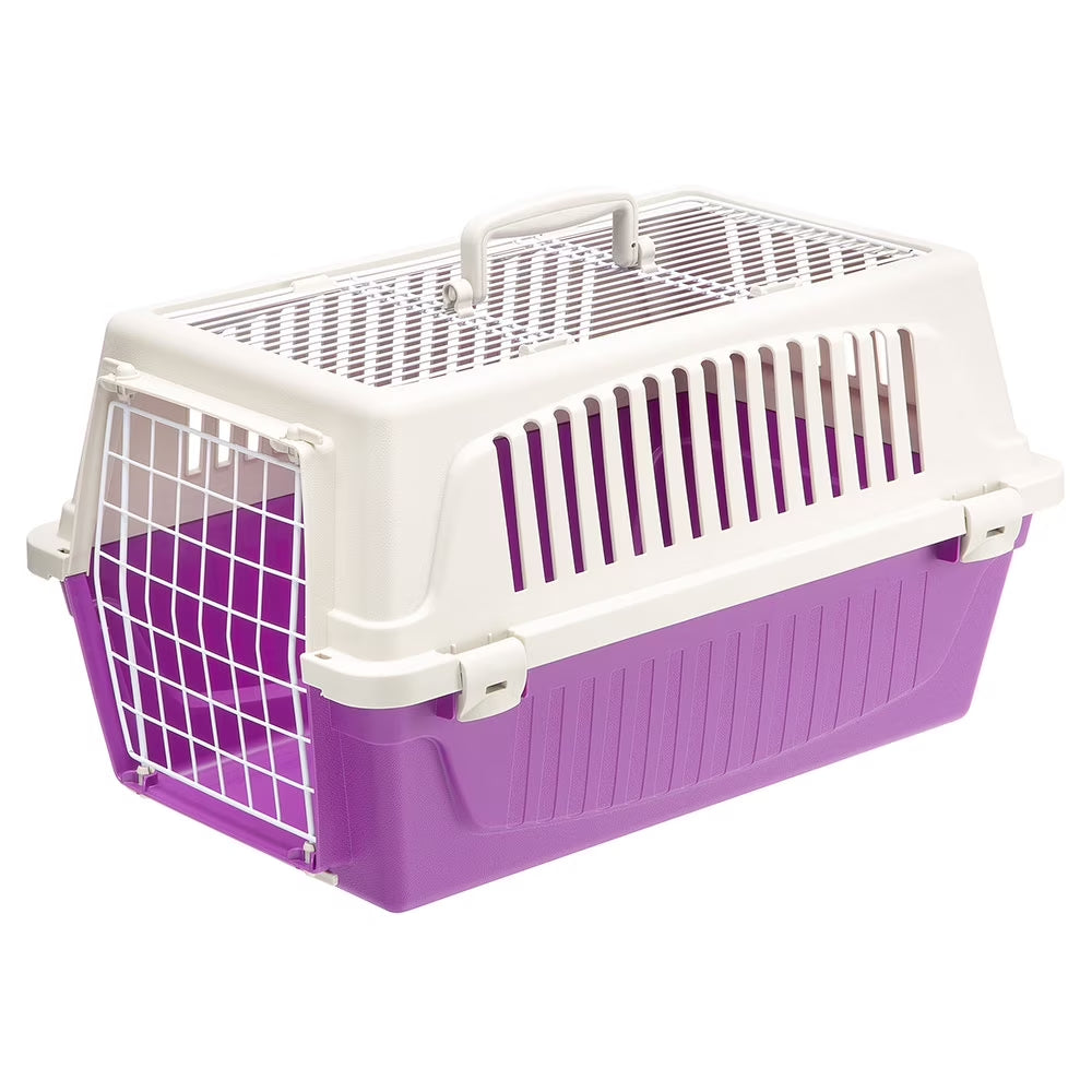 Ferplast ATLAS Two Door Top Load Plastic Kennel Carrier, for Small Cat or Dog, Purple 22 Inch
