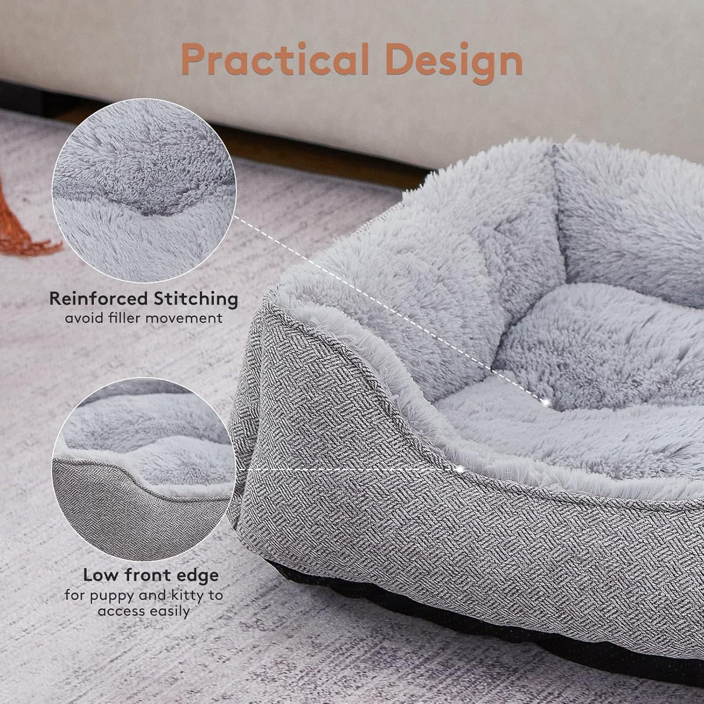 Dog Bed for Large Medium Small Dogs & Cats, Soft Rectangle Washable Dog Sofa Bed, Durable Sleeping Puppy Bed, Calming Orthopedic Pet Bed with Multiple Size, Non-Slip Bottom (Small)
