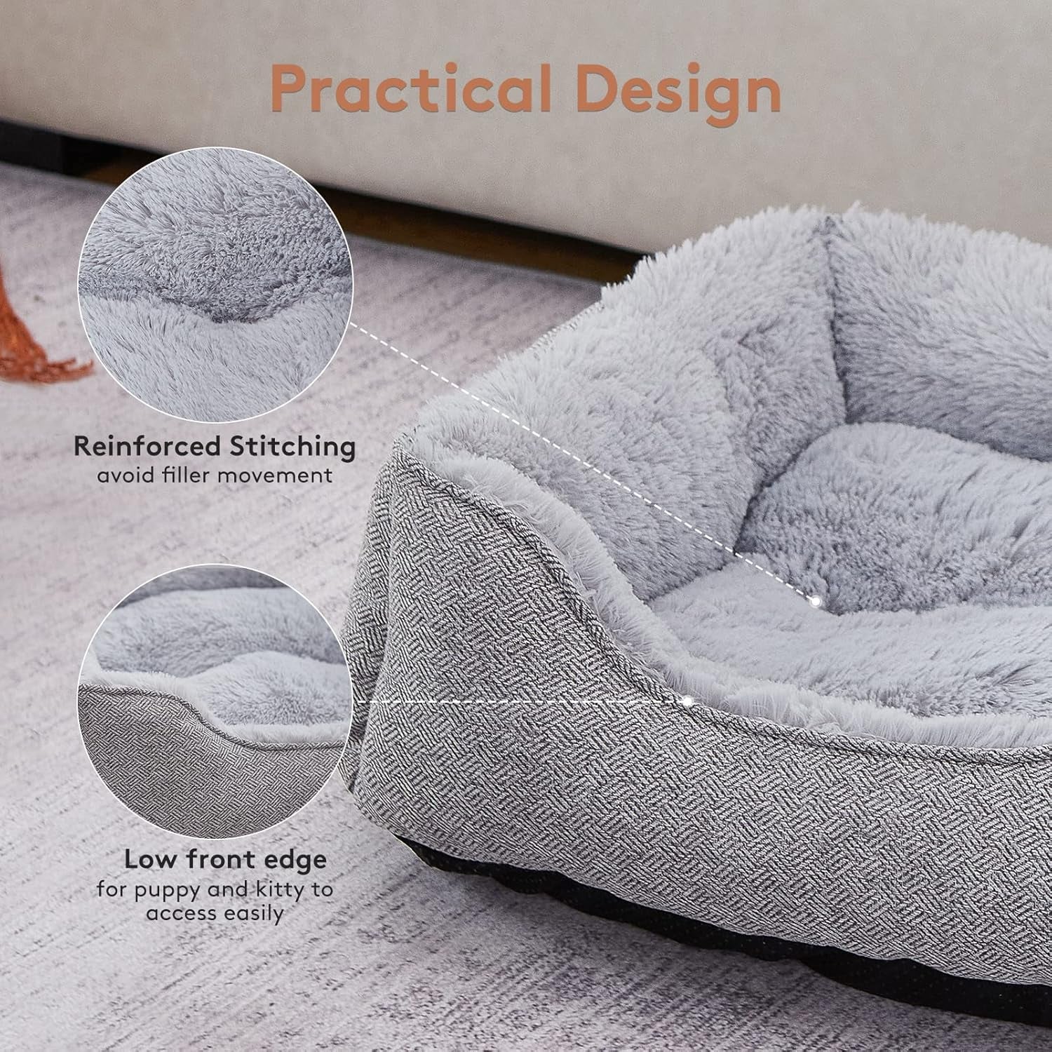 Dog Bed for Large Medium Small Dogs & Cats, Soft Rectangle Washable Dog Sofa Bed, Durable Sleeping Puppy Bed, Calming Orthopedic Pet Bed with Multiple Size, Non-Slip Bottom (Small)