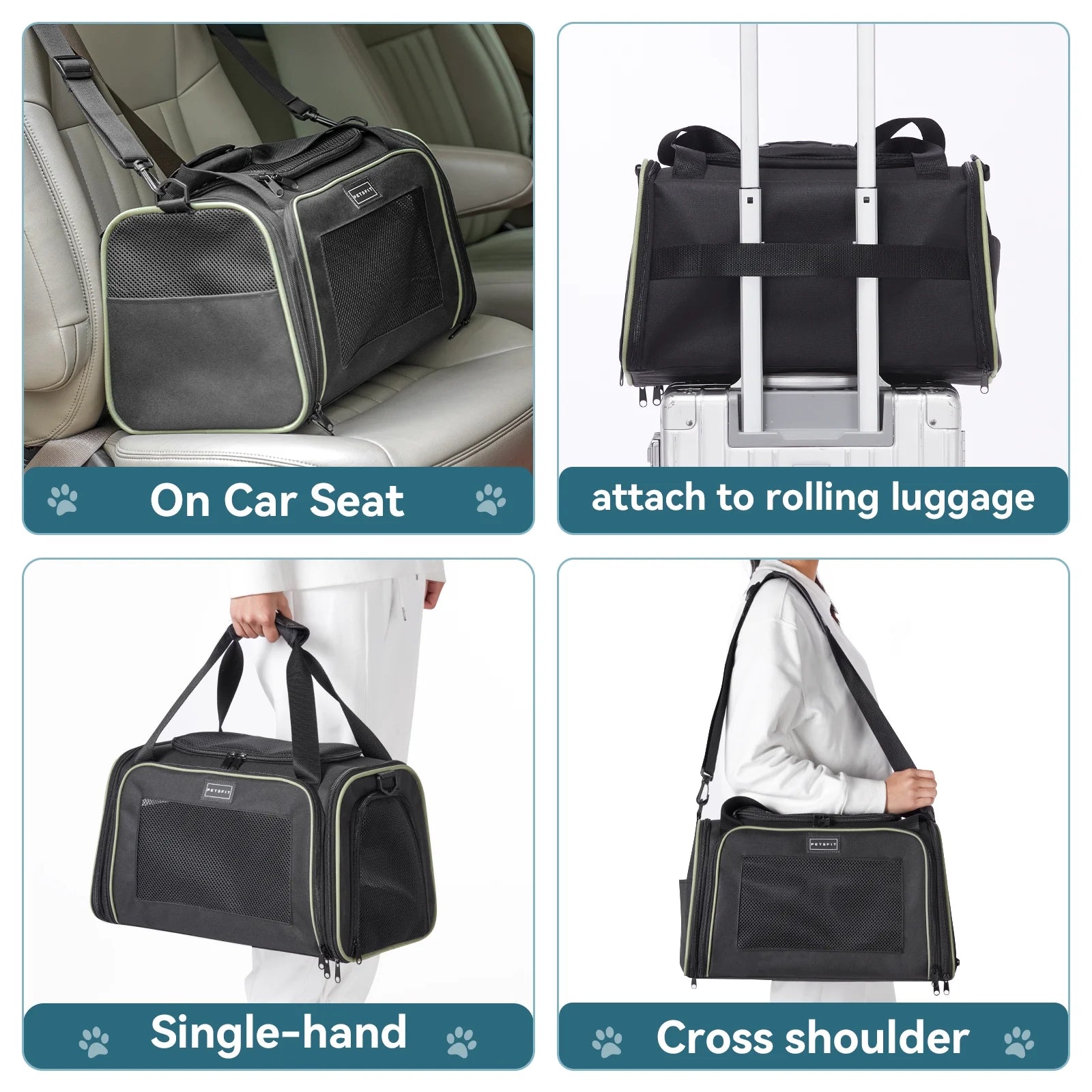 17In Cat Carrier, Pet Carrier Airline Approved with Extendable Mat, TSA Approved Pet Carrier,Under 20 Lbs, Black