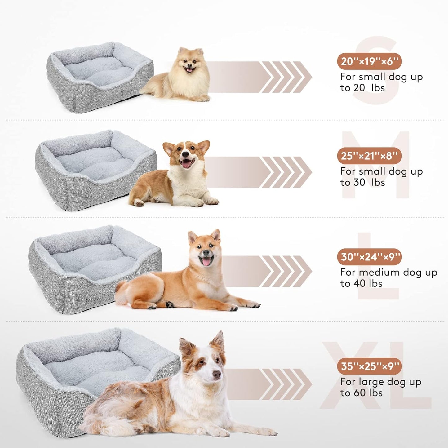 Dog Bed for Large Medium Small Dogs & Cats, Soft Rectangle Washable Dog Sofa Bed, Durable Sleeping Puppy Bed, Calming Orthopedic Pet Bed with Multiple Size, Non-Slip Bottom (Small)