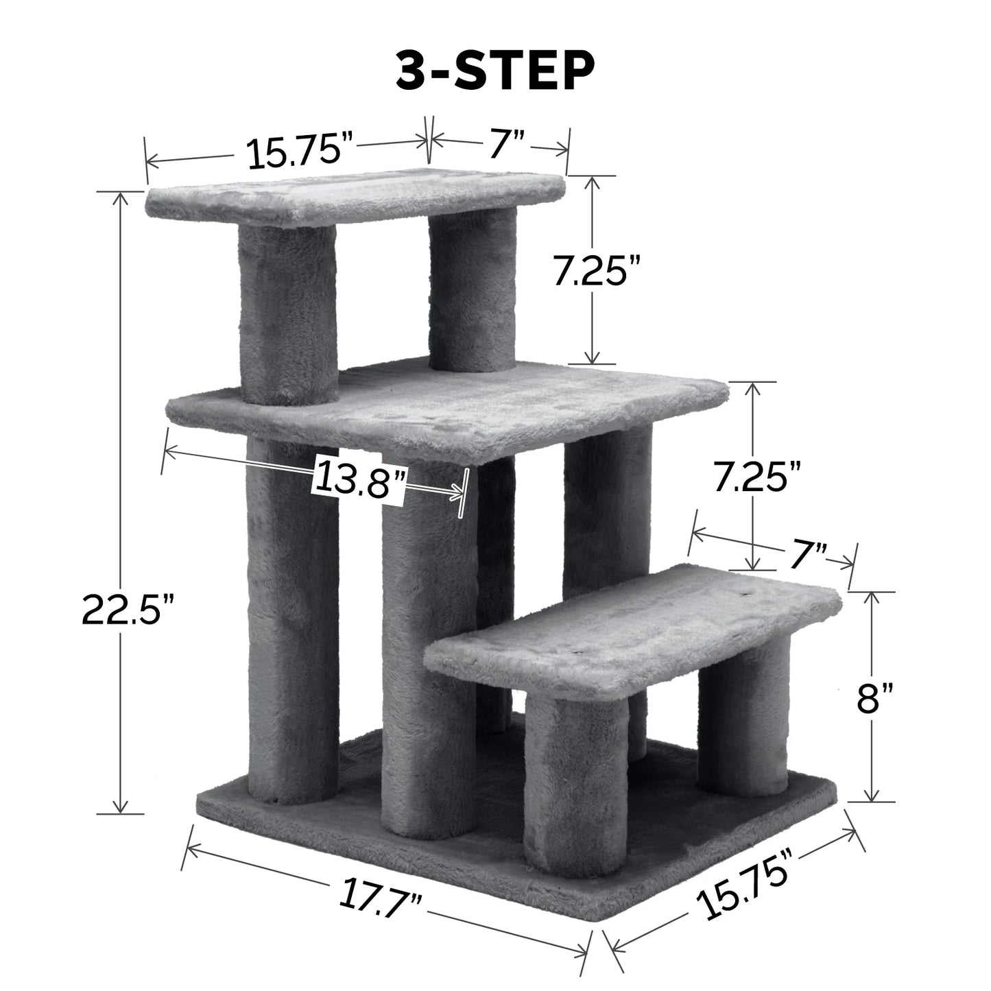Pet Stairs | Steady Paws 3-Step Pet Stairs, Gray