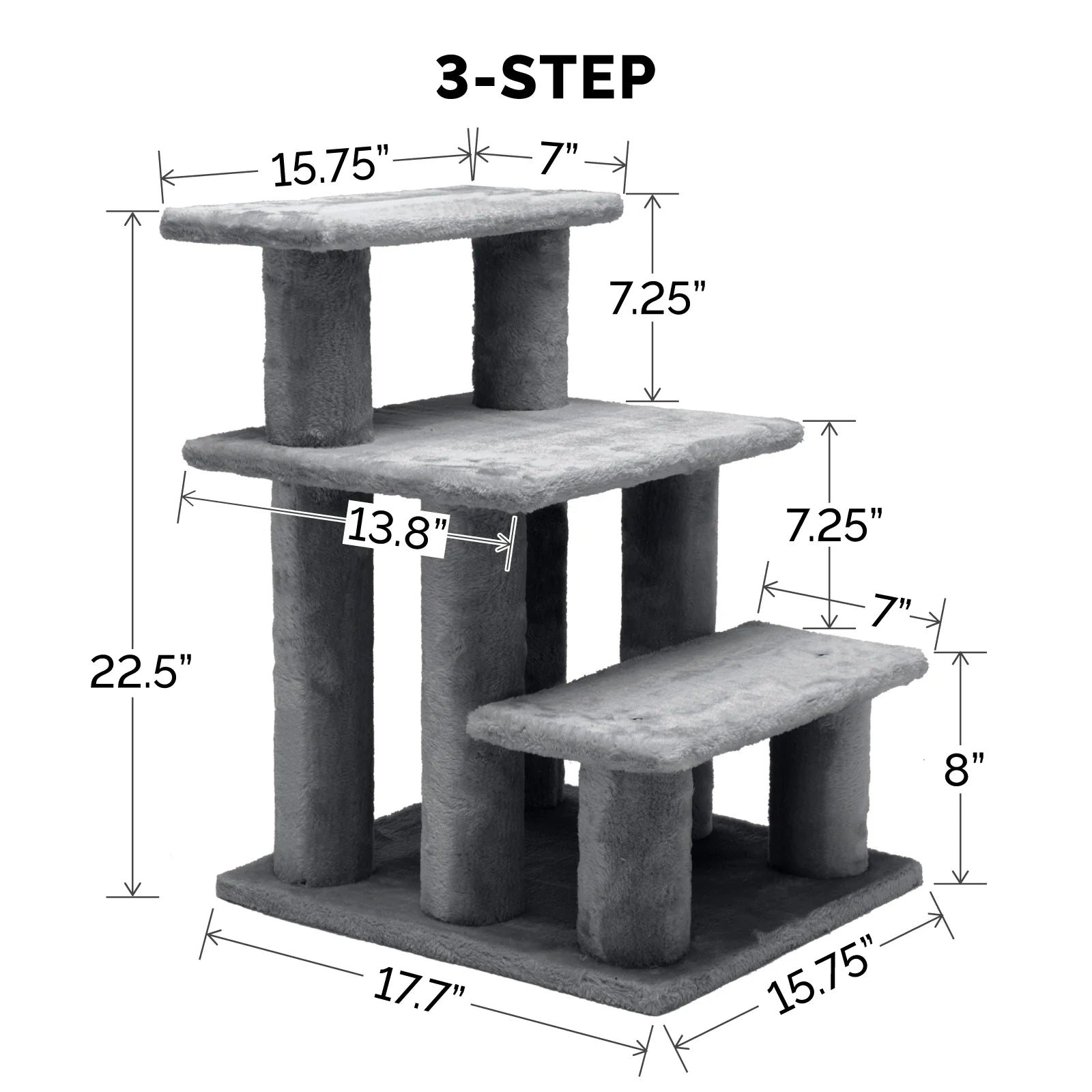 Pet Stairs | Steady Paws 3-Step Pet Stairs, Gray