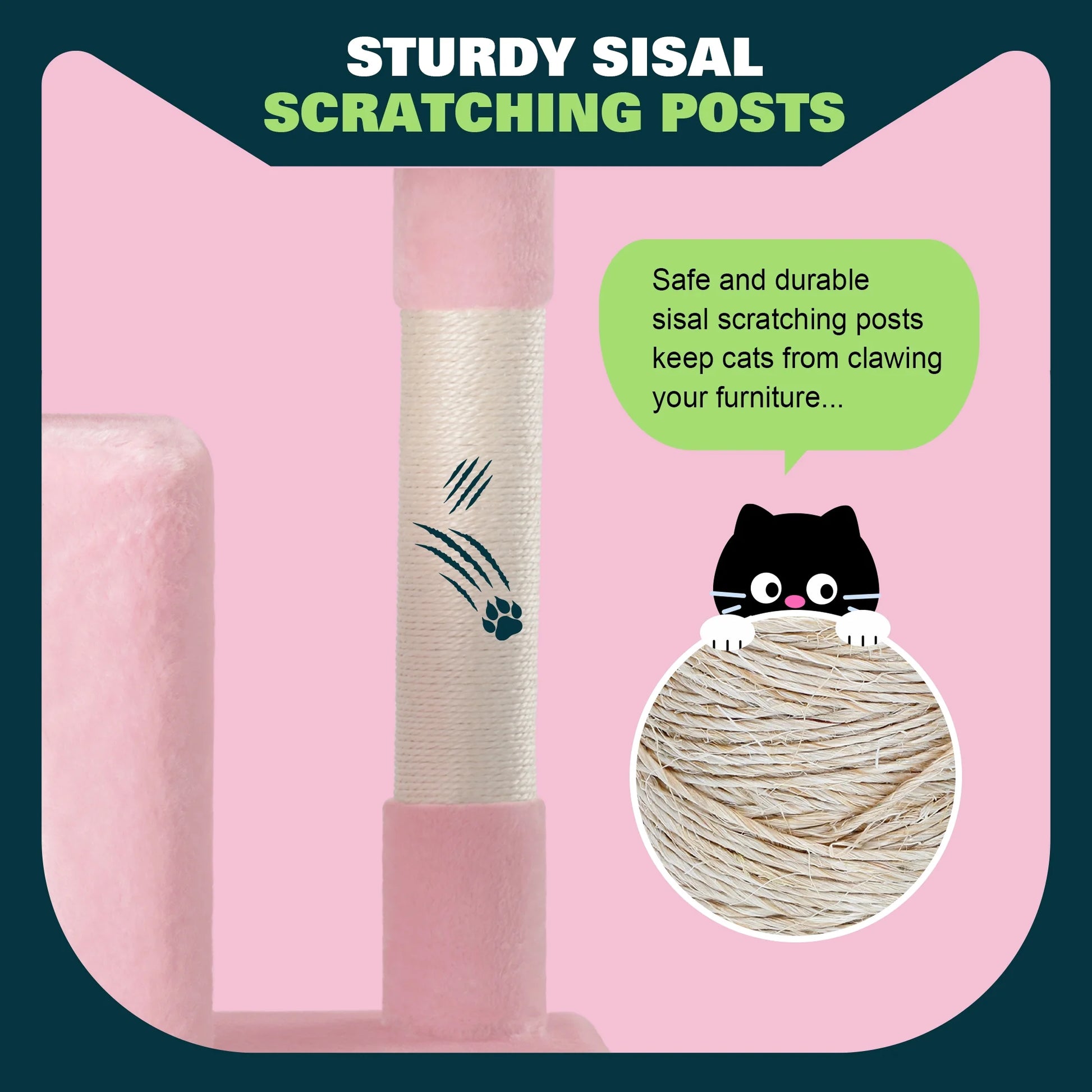 64" Large Cat Tree and Tower with Stair, Condo House & Scratching Posts for Indoor Cats, Pink