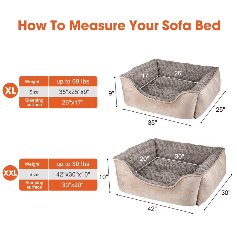 Rectangle Dog Bed for Large Medium Small Dogs, Soft Breathable Puppy & Pet Cuddler with Washable Orthopedic Sofa Bed, Durable Calming Dog Bed with Anti-Slip Bottom, Beige, 30"X24"X9"