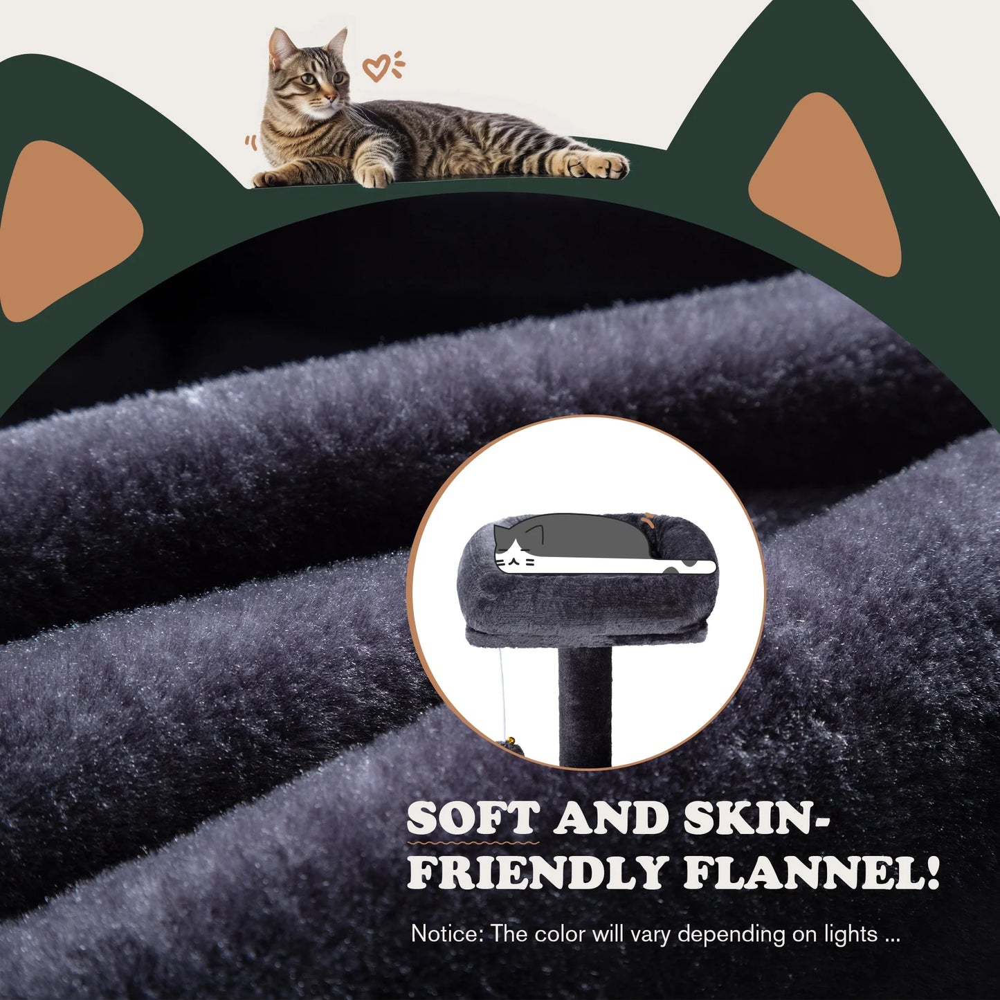 65.7" Large Cat Tree and Tower Condo for Cats with 2 Scratching Boards, Hammock & Post, Dark Blue