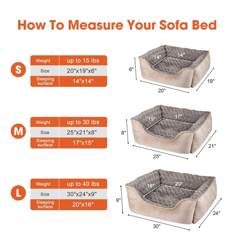 Rectangle Dog Bed for Large Medium Small Dogs, Soft Breathable Puppy & Pet Cuddler with Washable Orthopedic Sofa Bed, Durable Calming Dog Bed with Anti-Slip Bottom, Beige, 30"X24"X9"