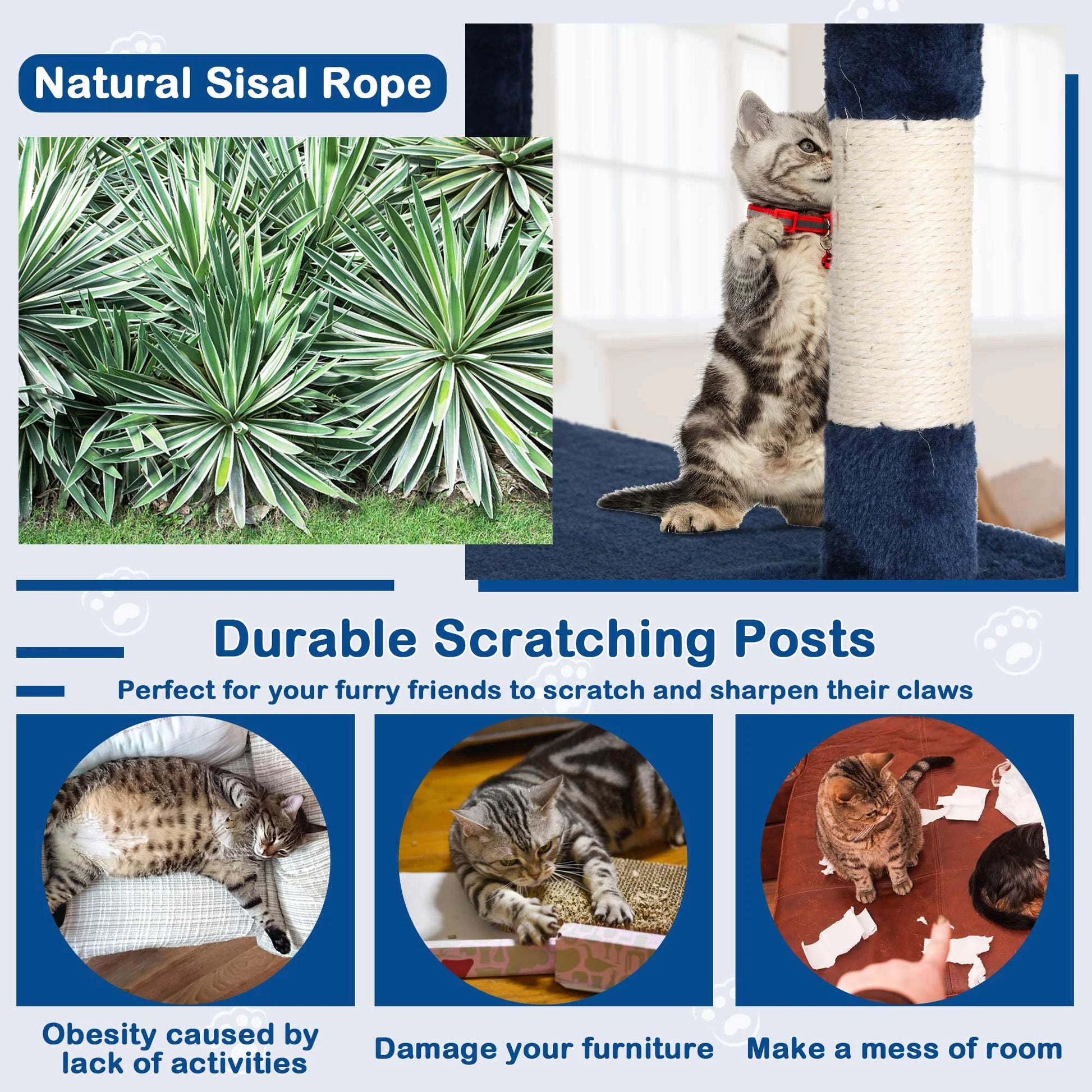 54In Cat Tree Tower for Large Cats, Cat Climbing Tower Cat Scratching Tree with Cat Scratching Stand, Big Cat Tree House Funny Toys for Kittens Pet(Navy Blue)