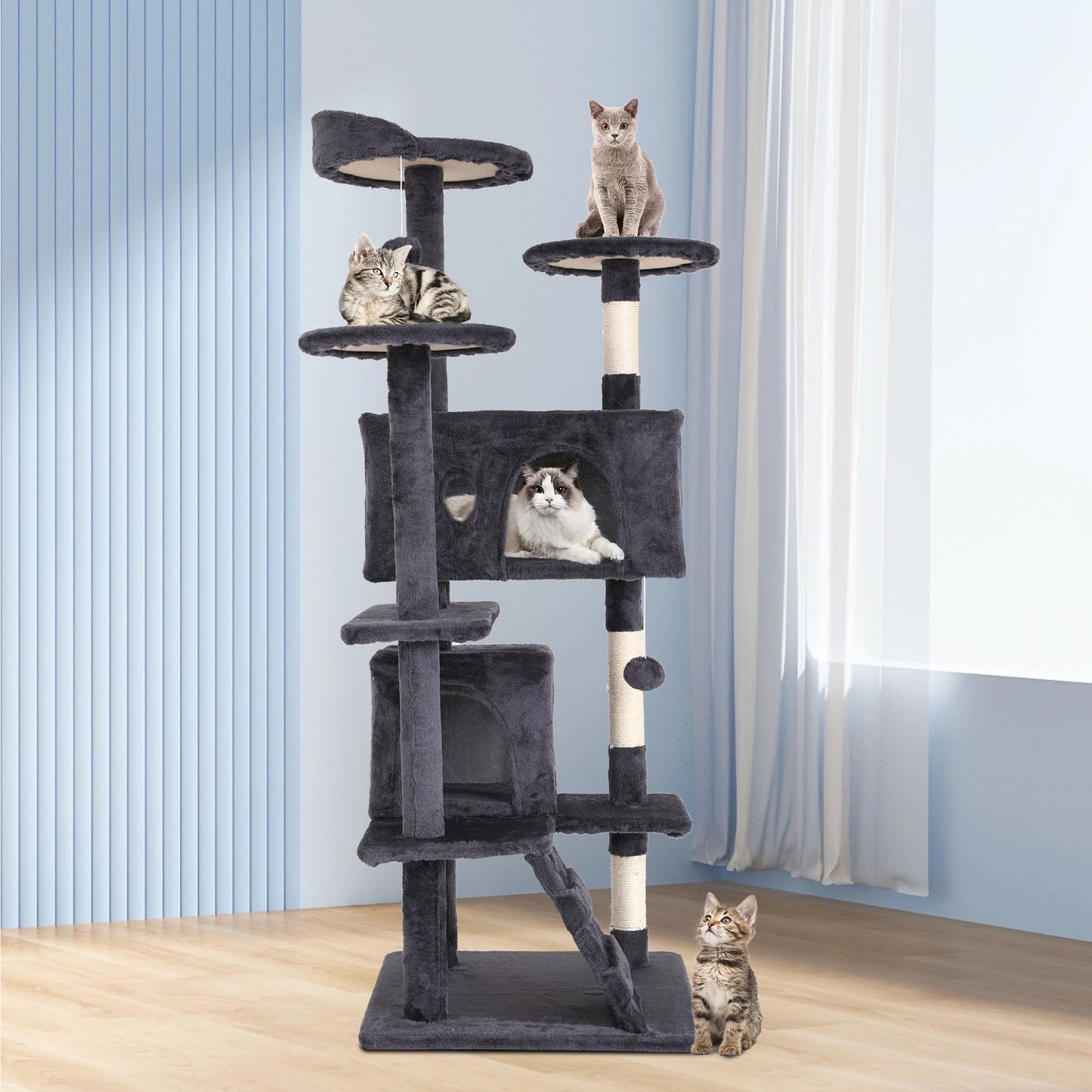 54 Inch Cat Trees and Towers for Indoor Cats, Cat Condo Scratching Post for Adult Cats, Multi-Level Cat Towers for Small Cats, Ashy