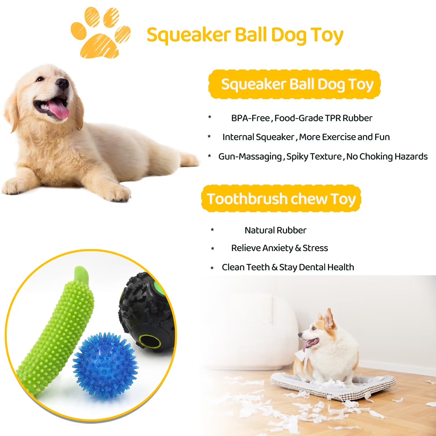Dog Toys 23 Pack for Fun and Teeth Cleaning, Puppy Chew Toys Pack with Squeak Plush Toy,Squeaky Toy Balls,Tug of War and Rope Toys for Puppy to Small Dogs