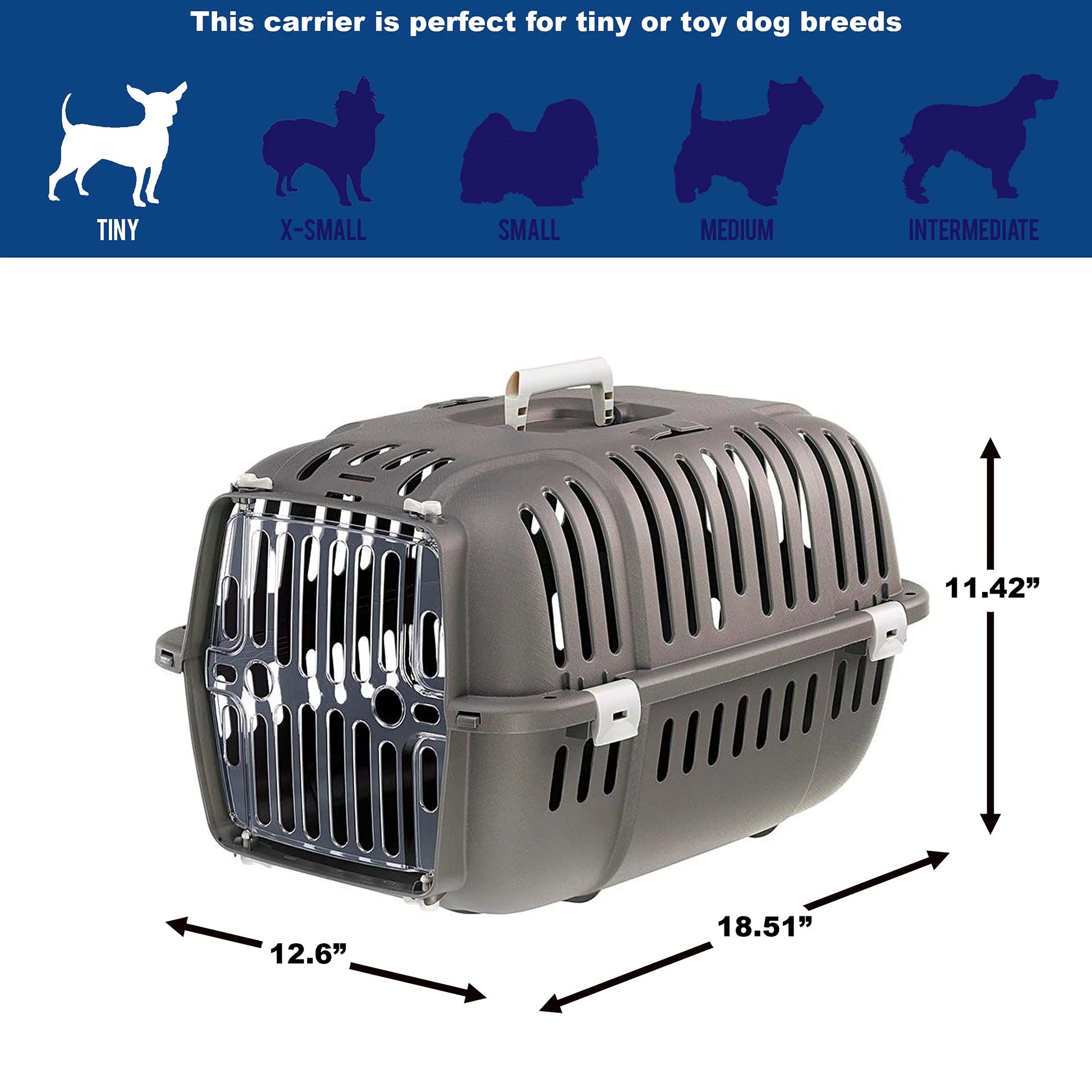 Jet Pet Carrier: Value Dog Carrier Suitable for Toy Dog Breeds & Small Cats, 18.51L X 12.6W X 11.42H Inches, Gray