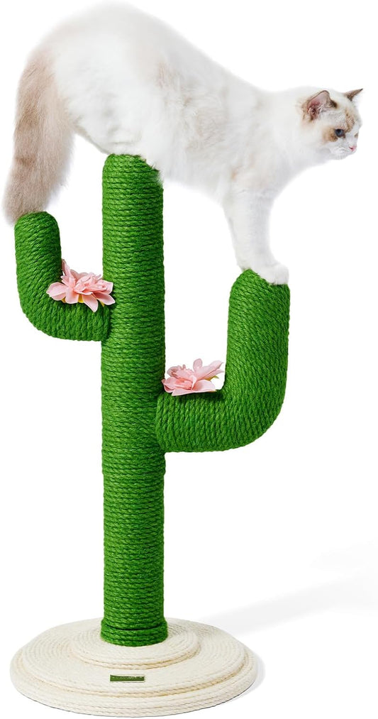 Cat Scratchers for Indoor Cats Cactus Cat Scratch Post Jute Rope, 31.5'' Tall Green Vertical Cactus Cat Tree Scratching Posts Protect Furniture