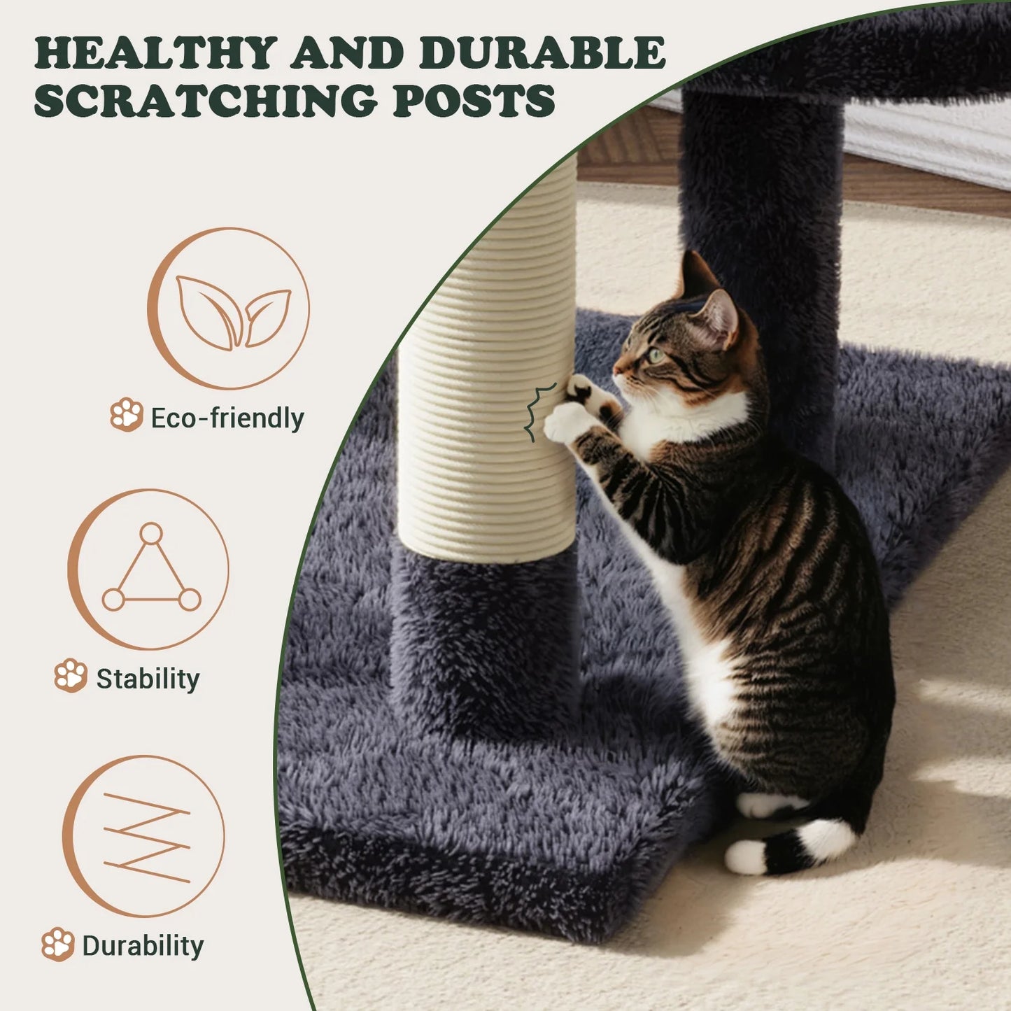 65.7" Large Cat Tree and Tower Condo for Cats with 2 Scratching Boards, Hammock & Post, Dark Blue