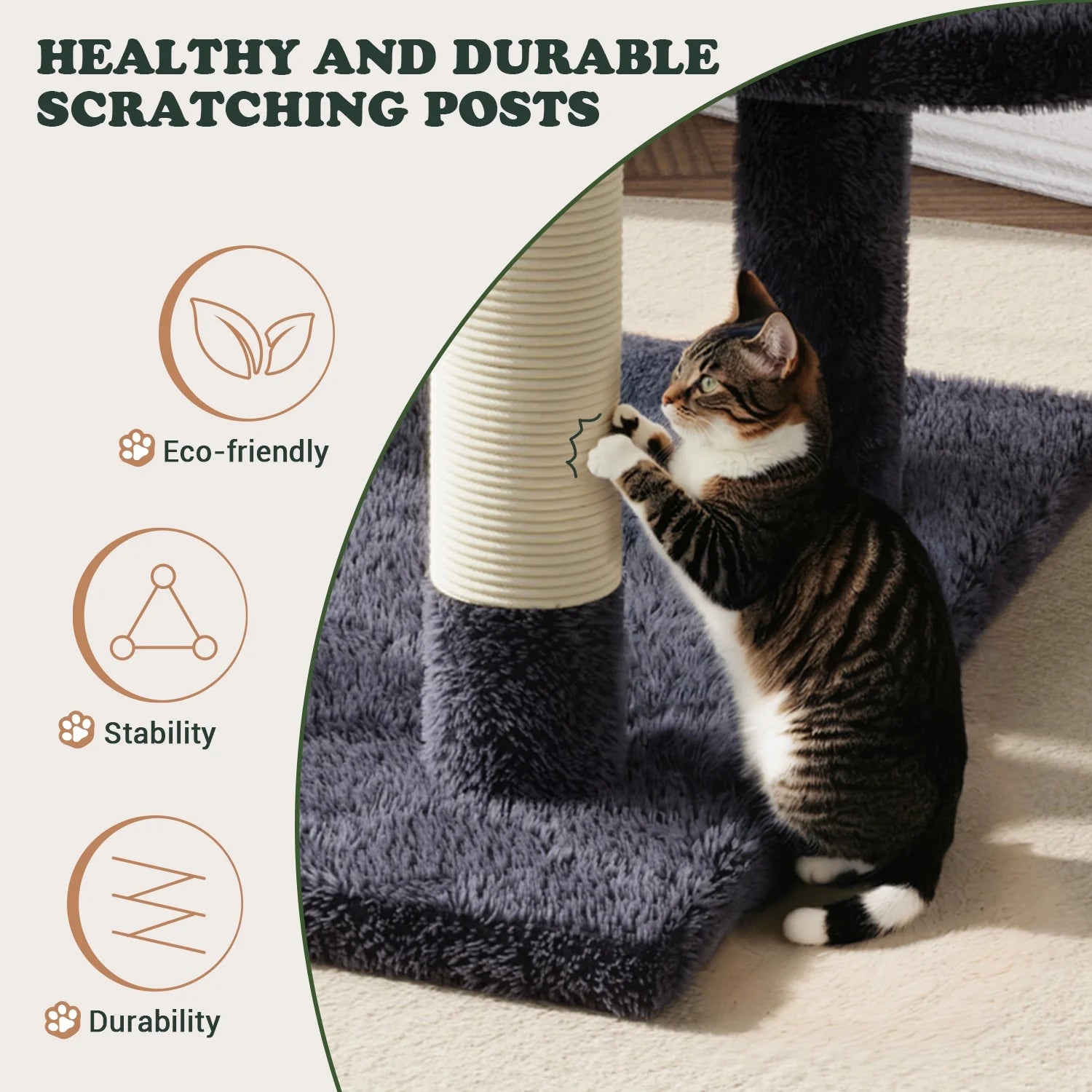 65.7" Large Cat Tree and Tower Condo for Cats with 2 Scratching Boards, Hammock & Post, Dark Blue