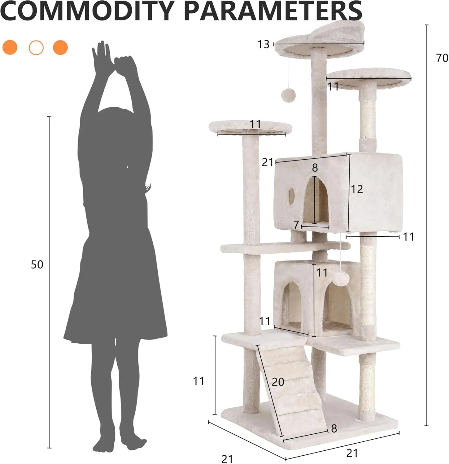 70 in Beige Particleboard Cat Tree Tower with Funny Toys