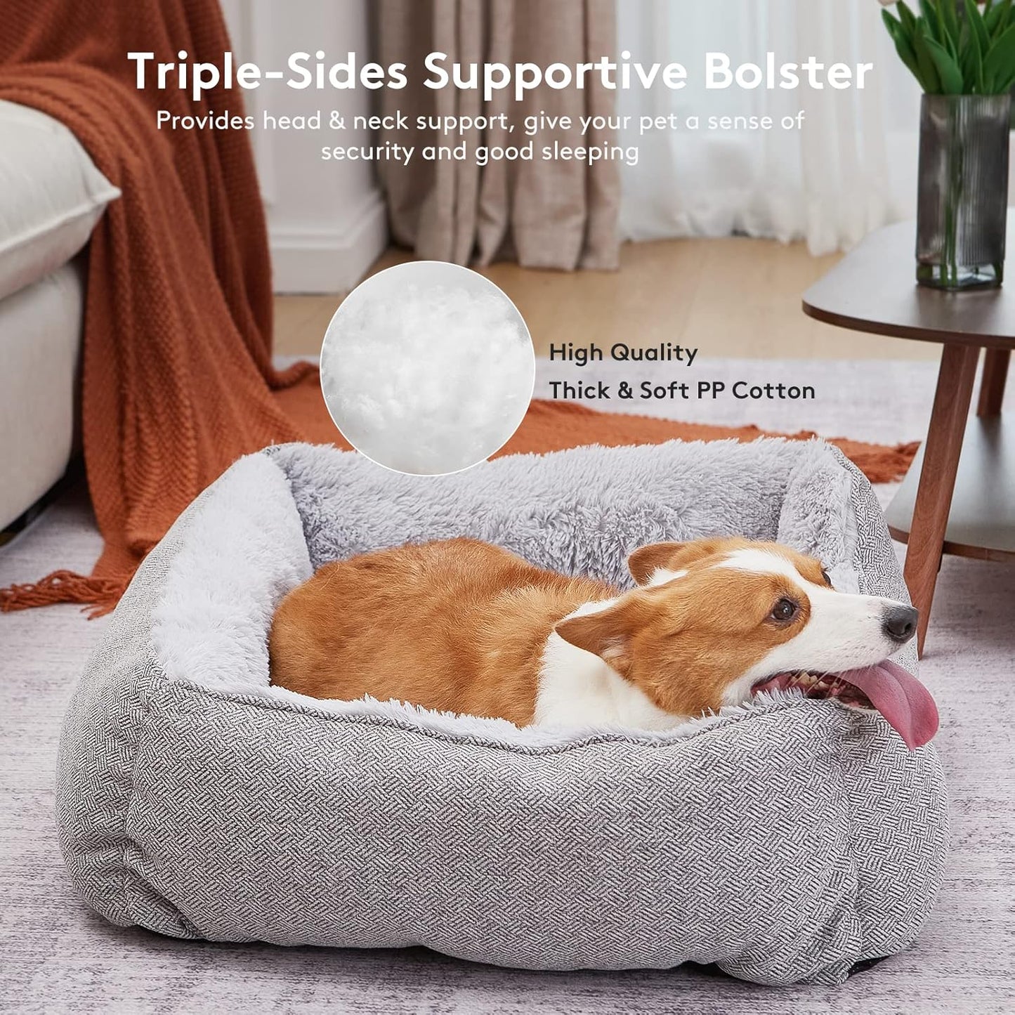 Dog Bed for Large Medium Small Dogs & Cats, Soft Rectangle Washable Dog Sofa Bed, Durable Sleeping Puppy Bed, Calming Orthopedic Pet Bed with Multiple Size, Non-Slip Bottom (Small)