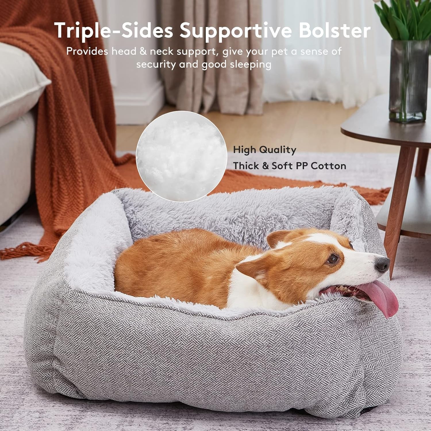 Dog Bed for Large Medium Small Dogs & Cats, Soft Rectangle Washable Dog Sofa Bed, Durable Sleeping Puppy Bed, Calming Orthopedic Pet Bed with Multiple Size, Non-Slip Bottom (Small)