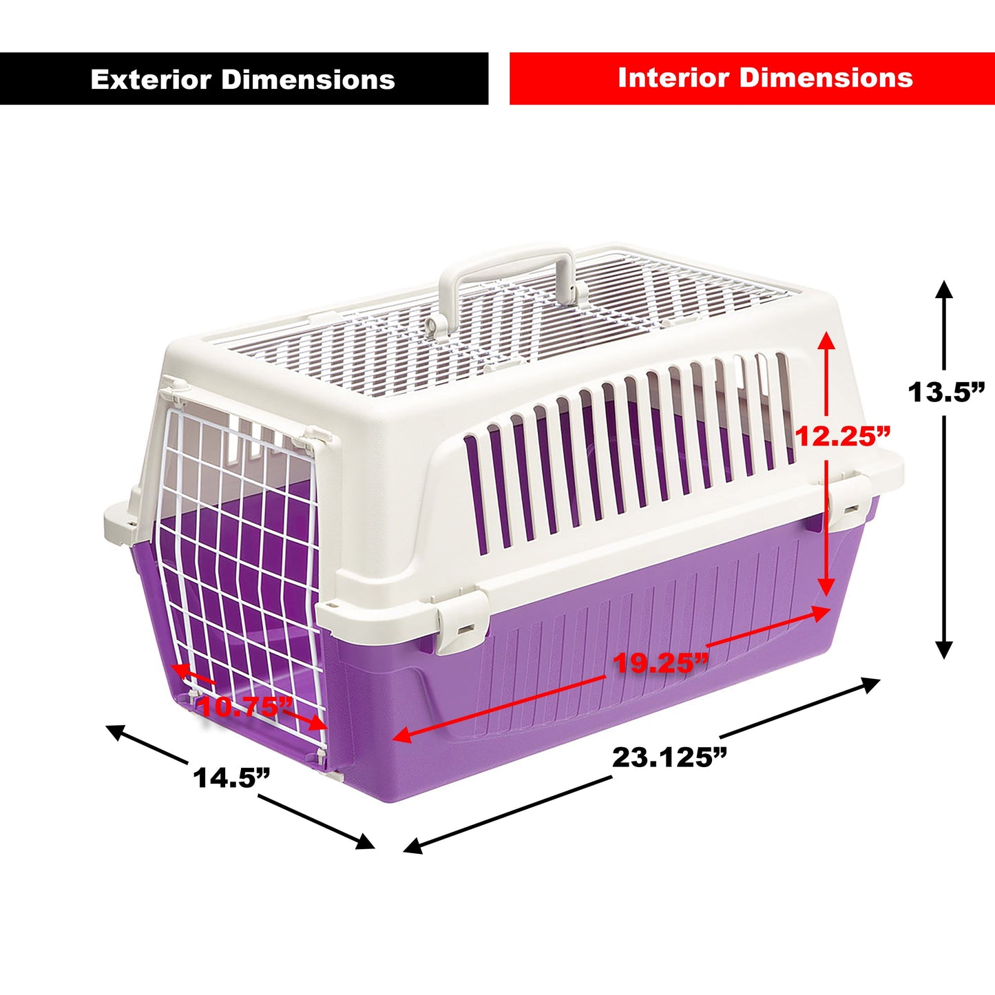 Ferplast ATLAS Two Door Top Load Plastic Kennel Carrier, for Small Cat or Dog, Purple 22 Inch