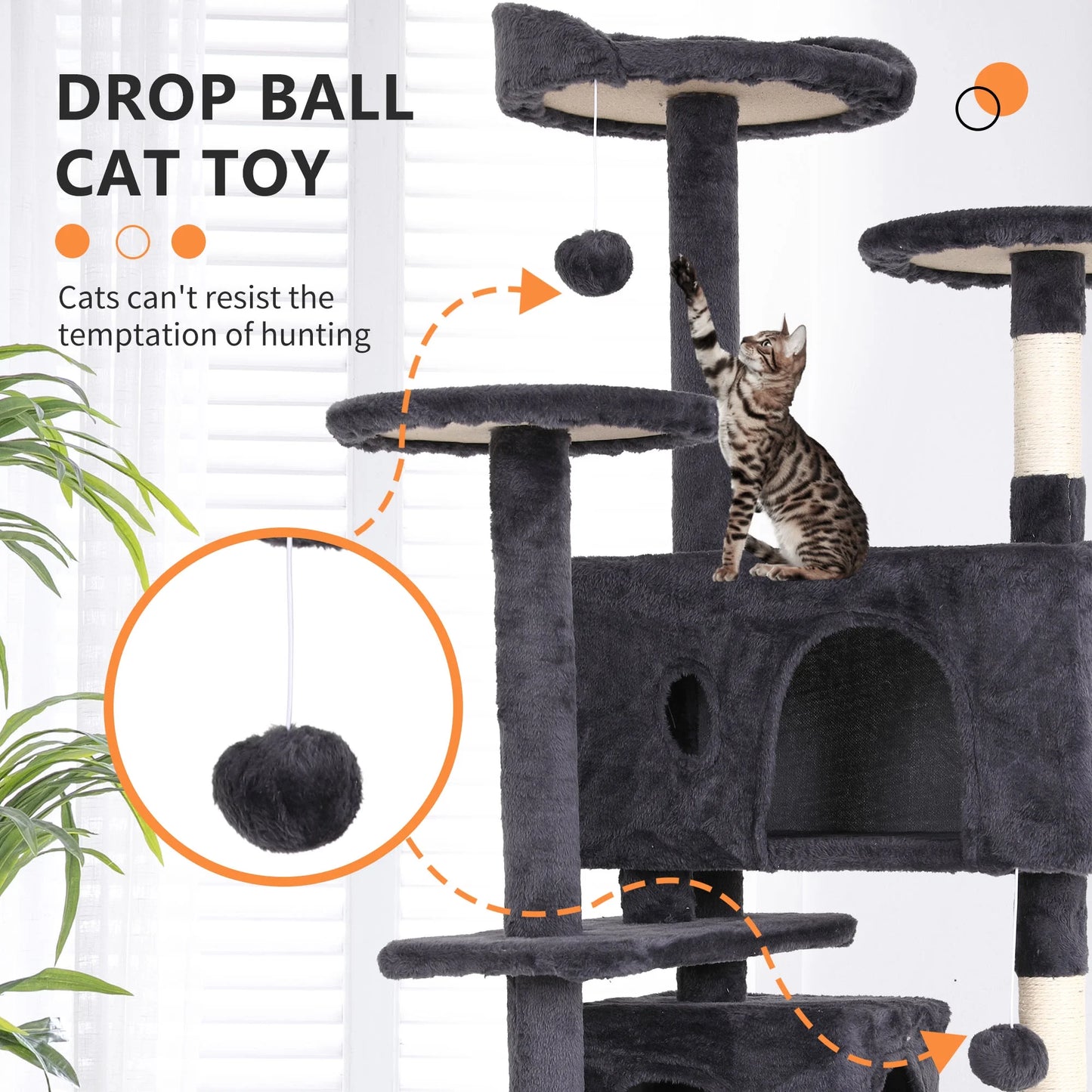 54 Inch Cat Trees and Towers for Indoor Cats, Cat Condo Scratching Post for Adult Cats, Multi-Level Cat Towers for Small Cats, Ashy