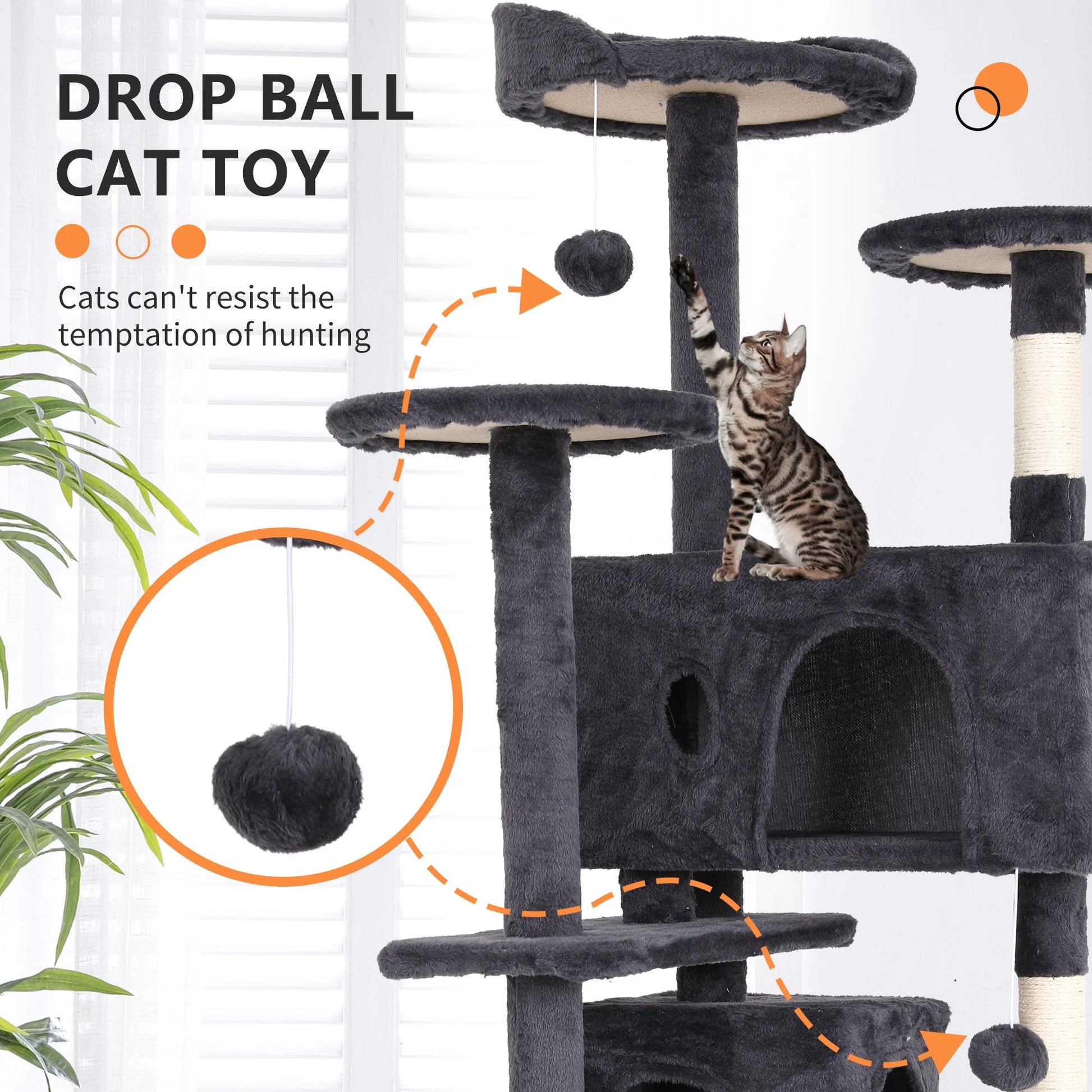 54 Inch Cat Trees and Towers for Indoor Cats, Cat Condo Scratching Post for Adult Cats, Multi-Level Cat Towers for Small Cats, Ashy